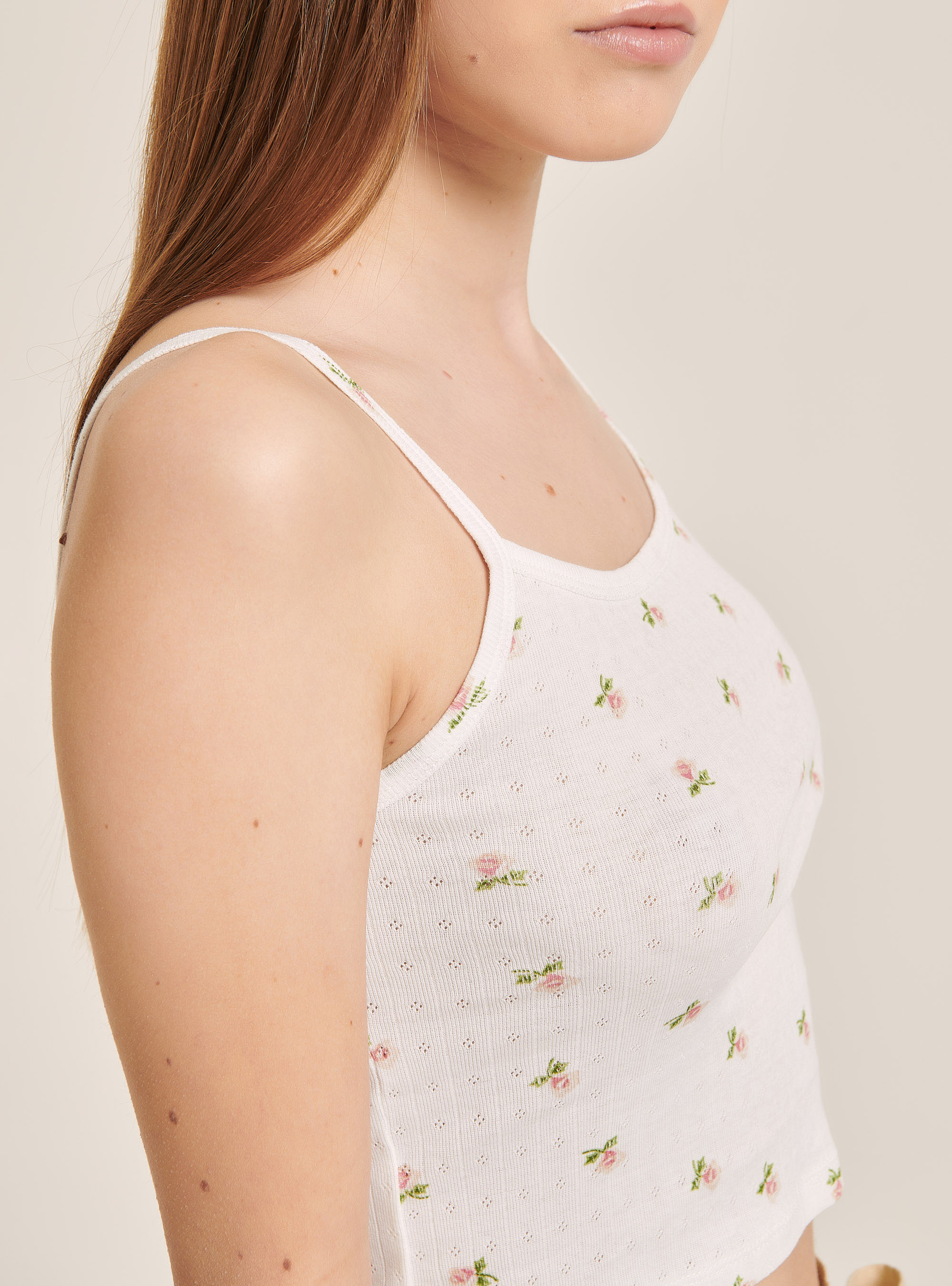 Crop Top mit micron Bl&uuml;tendruck, C002  WHITE