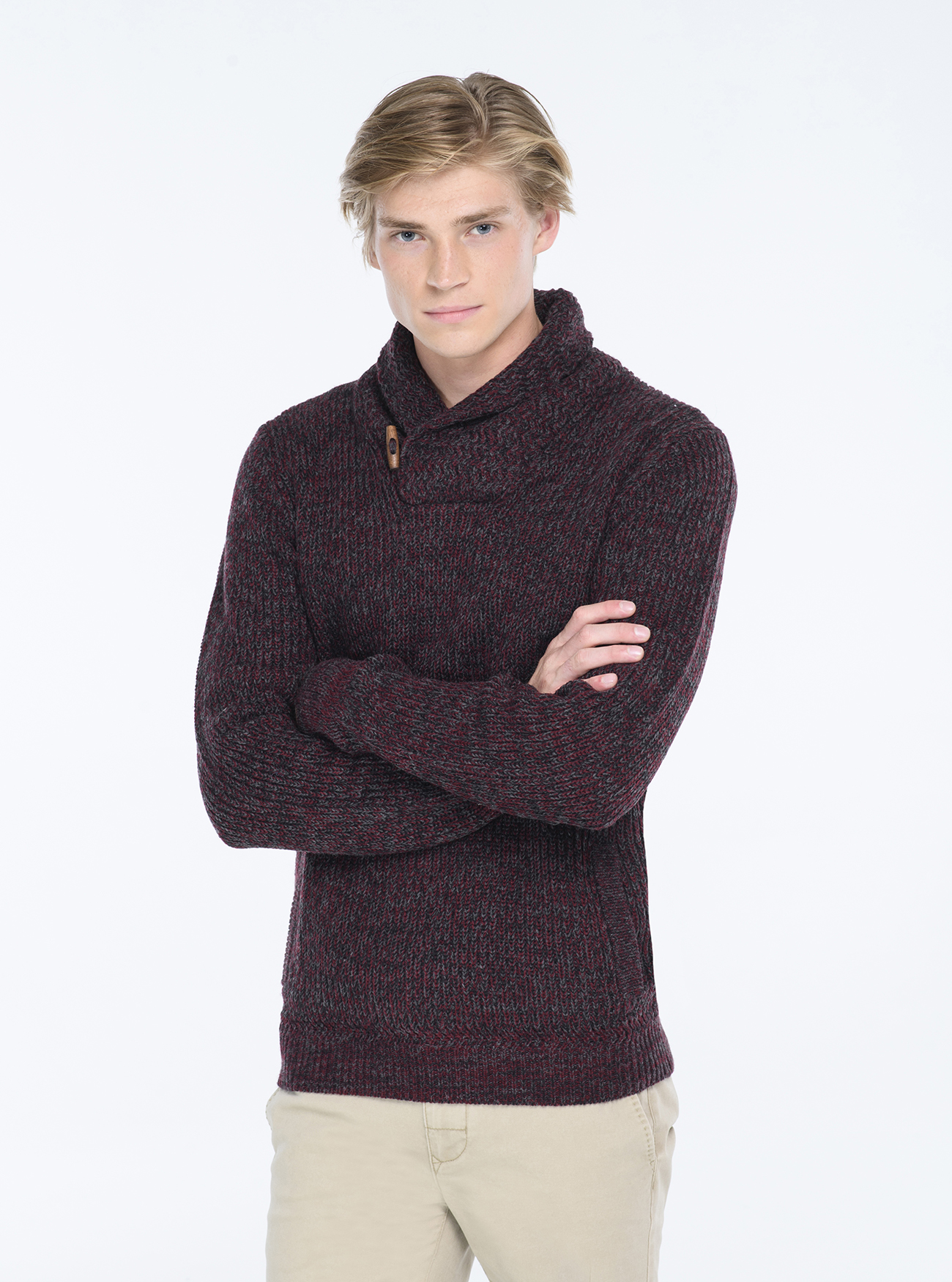 PULLOVER WITH SHAWL COLLAR, MULTICOLOR
