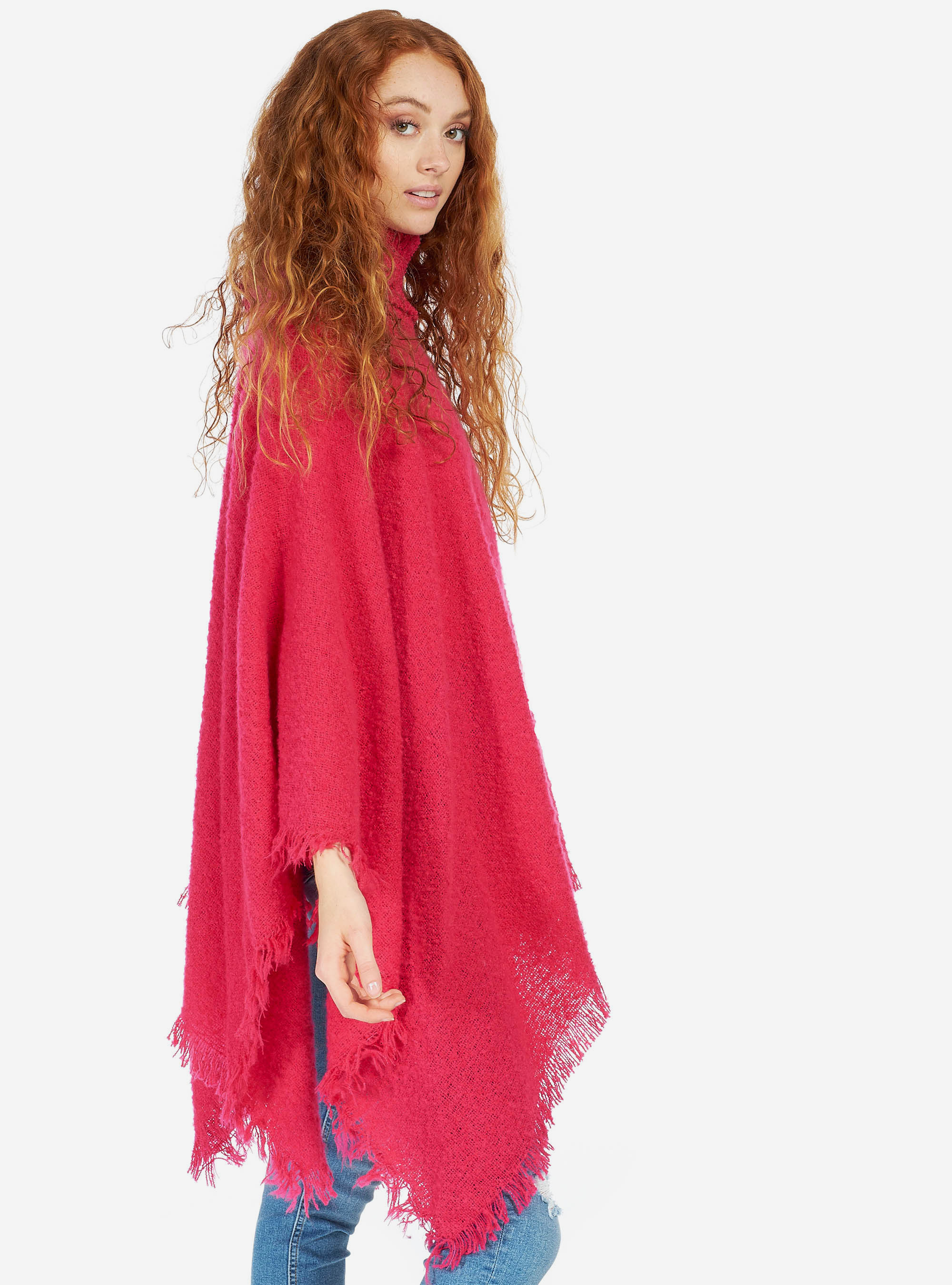 PONCHO WITH HIGH COLLAR, FUXIA