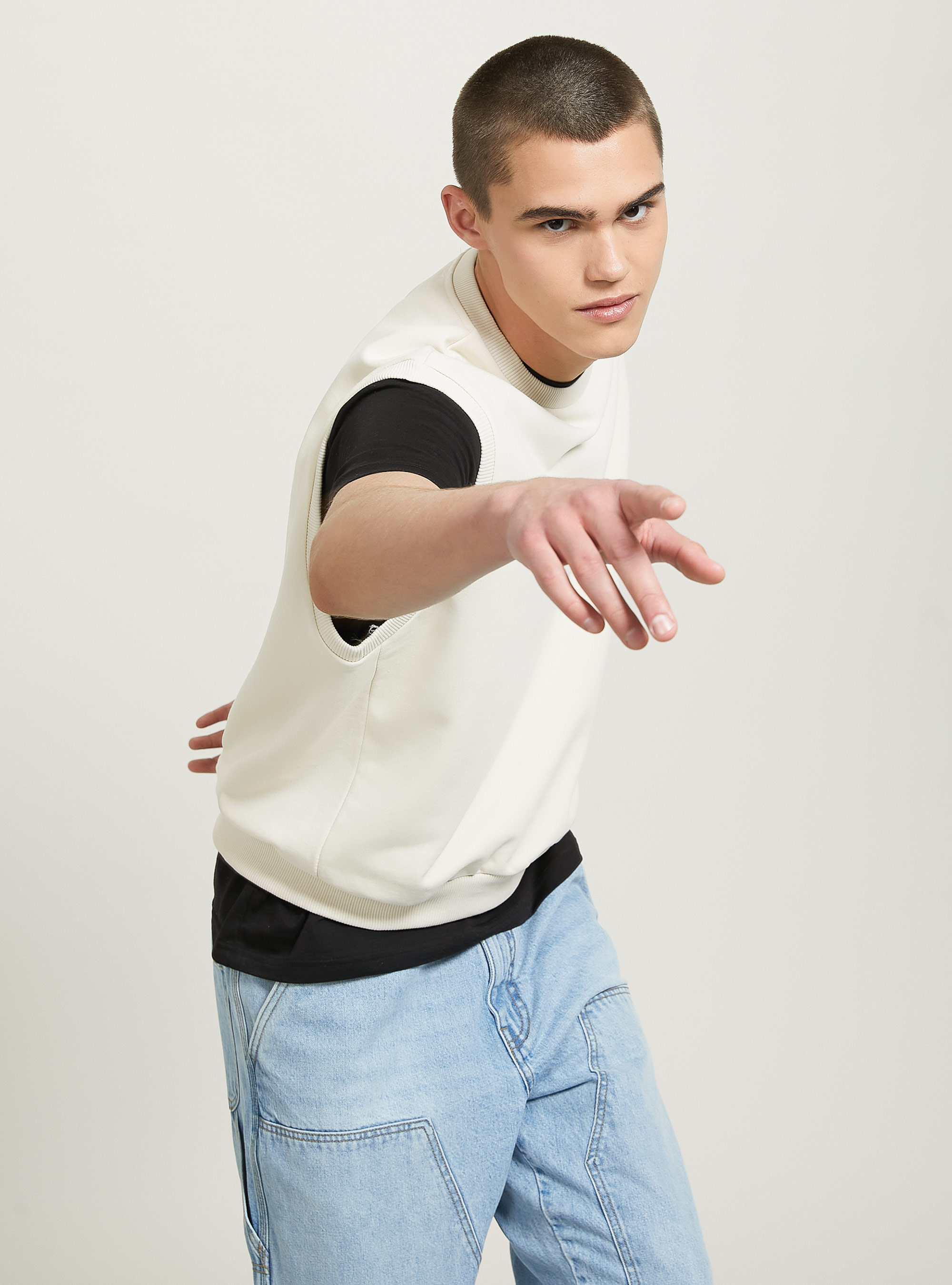 Felpa gilet boxy fit, SA2 SAND MEDIUM