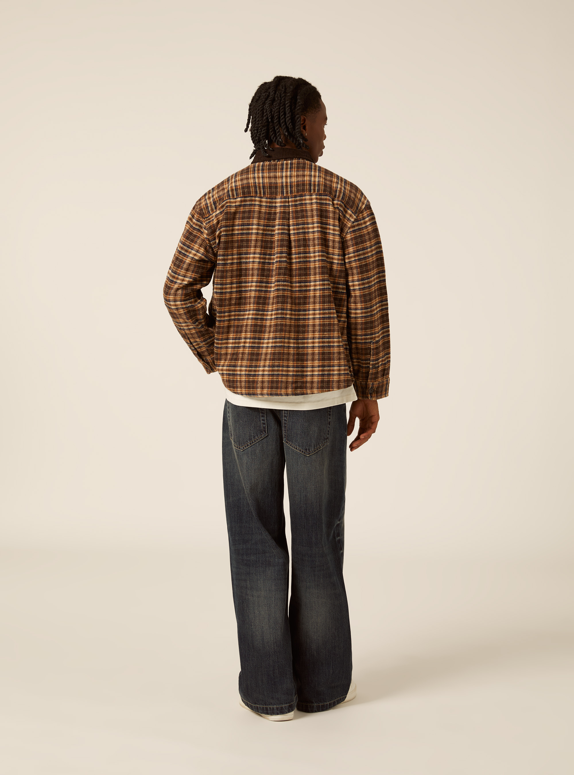 Camicia oversize in flanella e collo in  velluto, BR2 BROWN MEDIUM