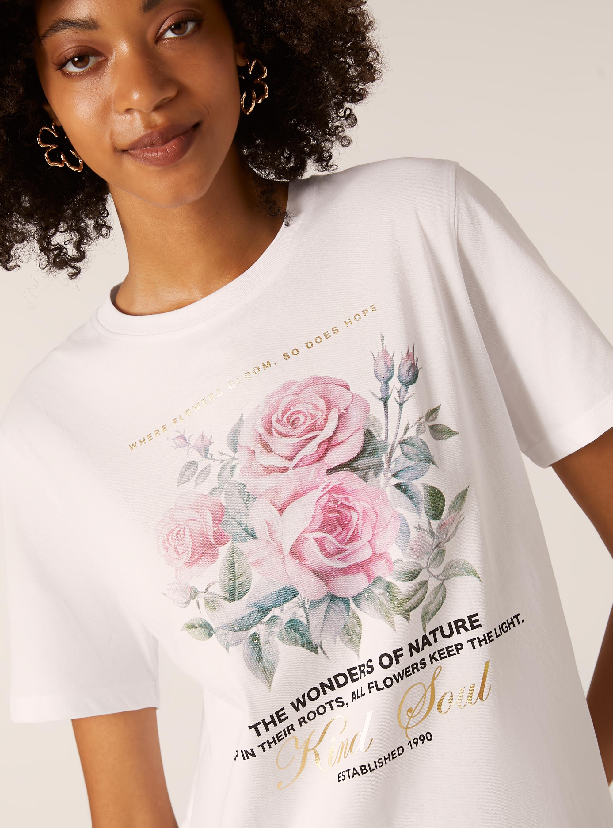 Metallic print t-shirt, WH3 WHITE