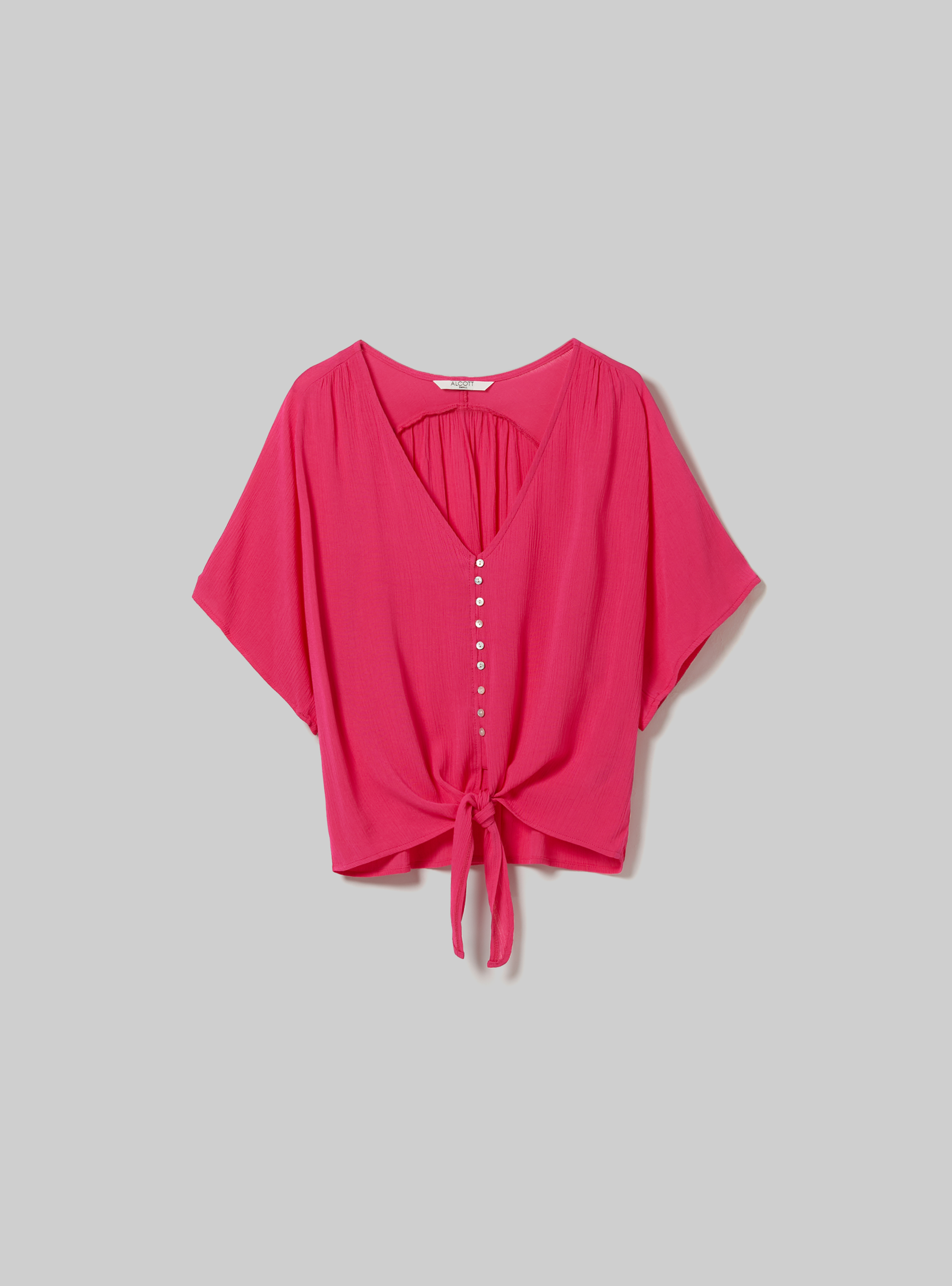 Solid colour v-neck shirt with waist knot, FX2 FUXIA MEDIUM
