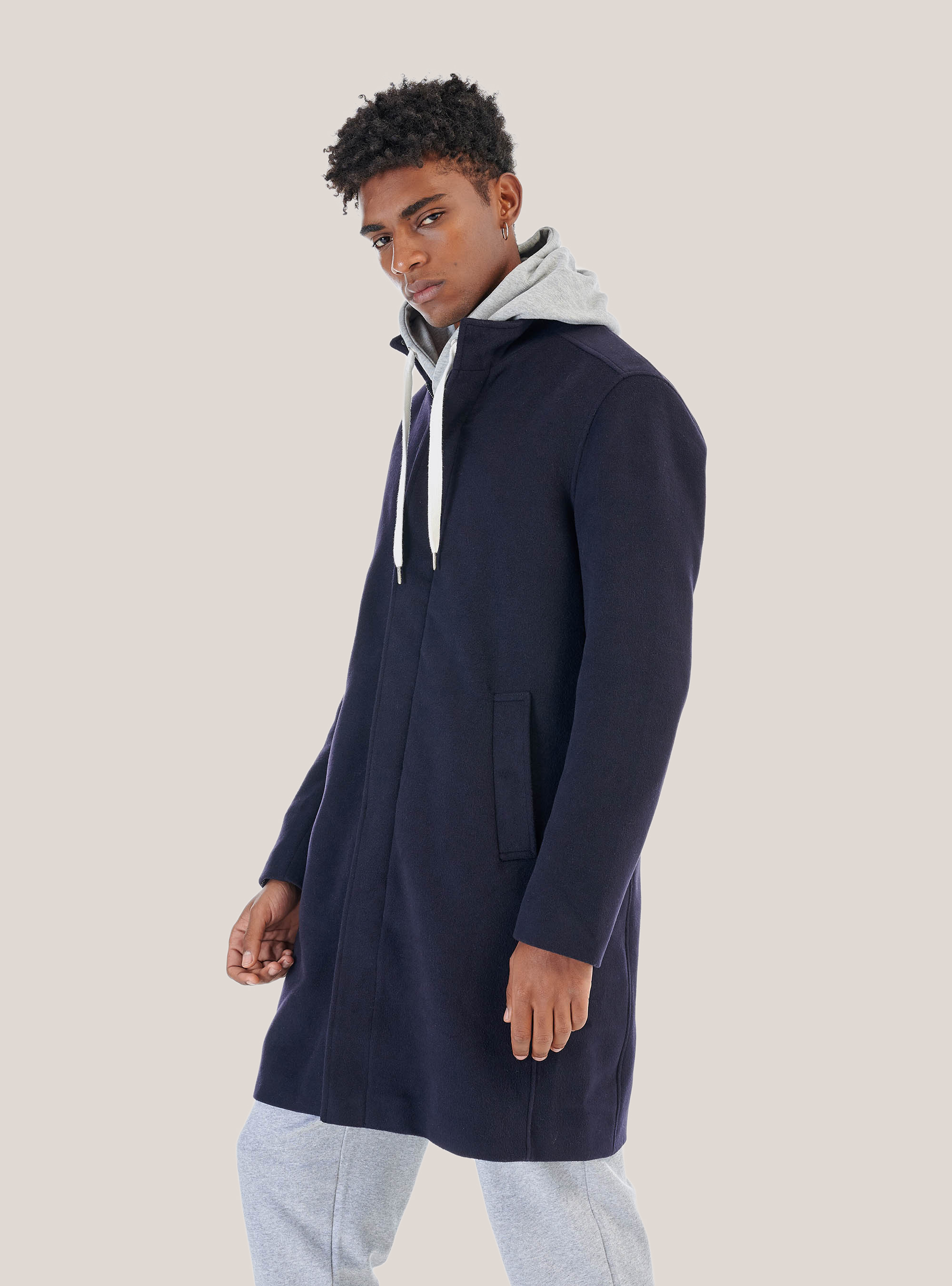 Cappotto con collo a costine, BLU MARINO