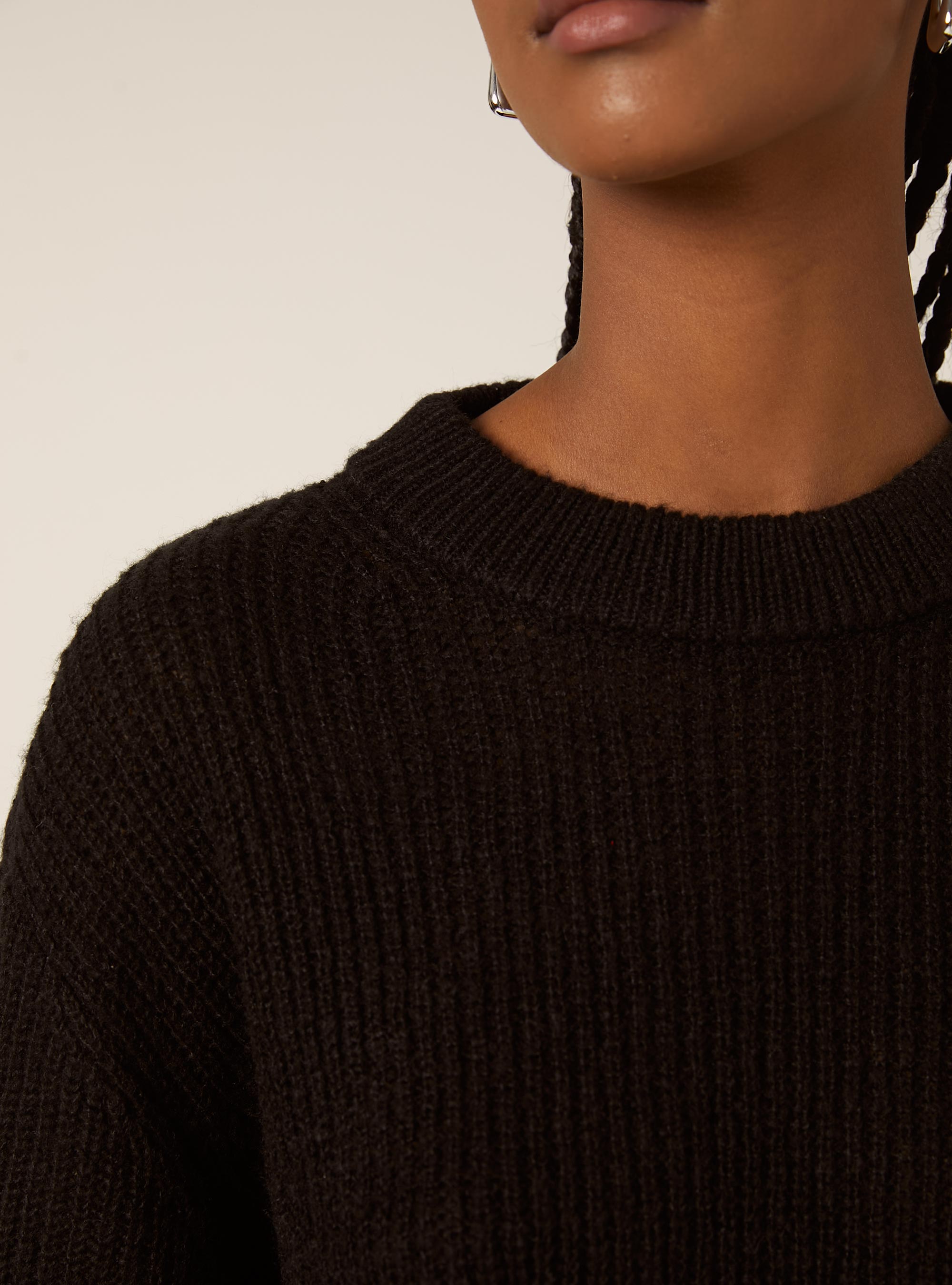 Pullover girocollo tinta unita, BK1 BLACK