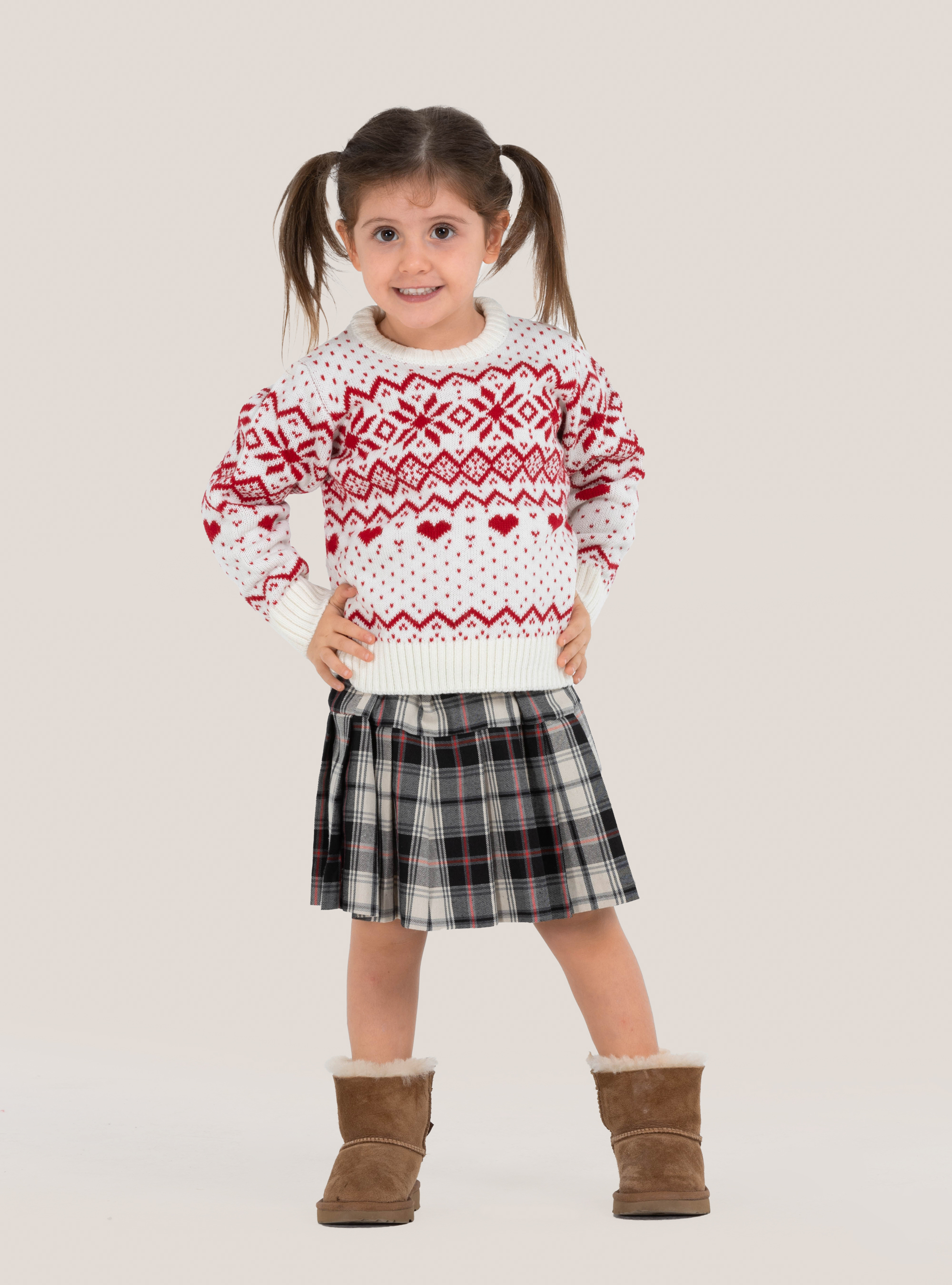 Pullover natalizio ''mini me'' con fiocchi di neve e cuori, WHITE
