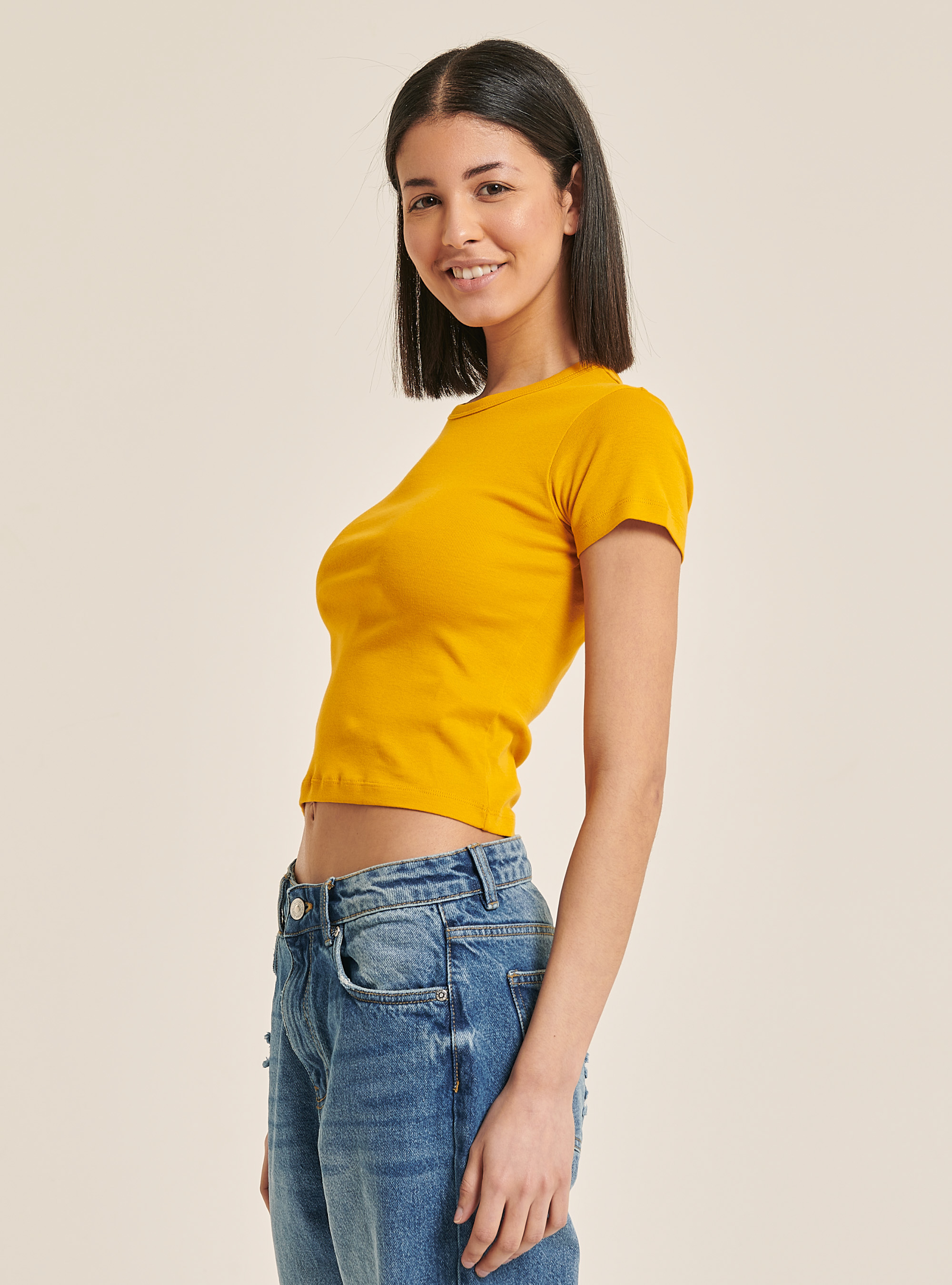 Ribbed crop T-shirt, C719 SENAPE