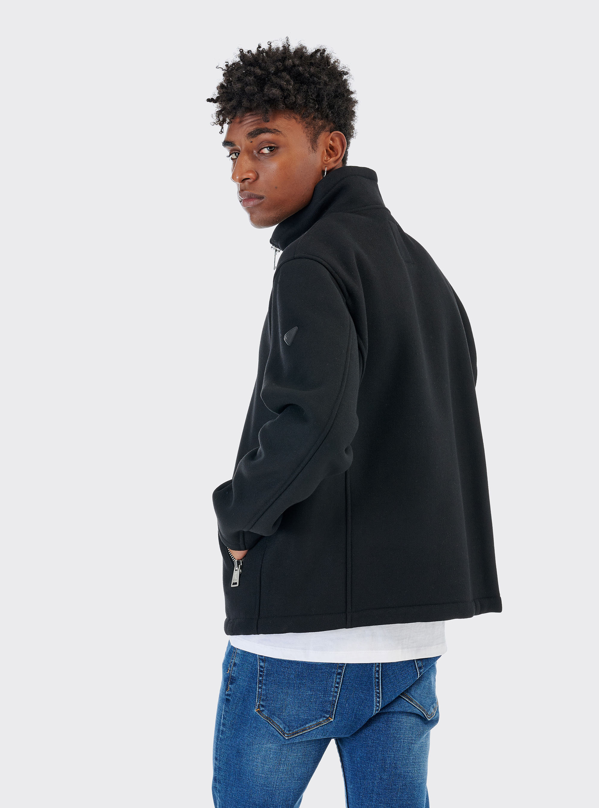 Giubbotto con tasche zip, NERO