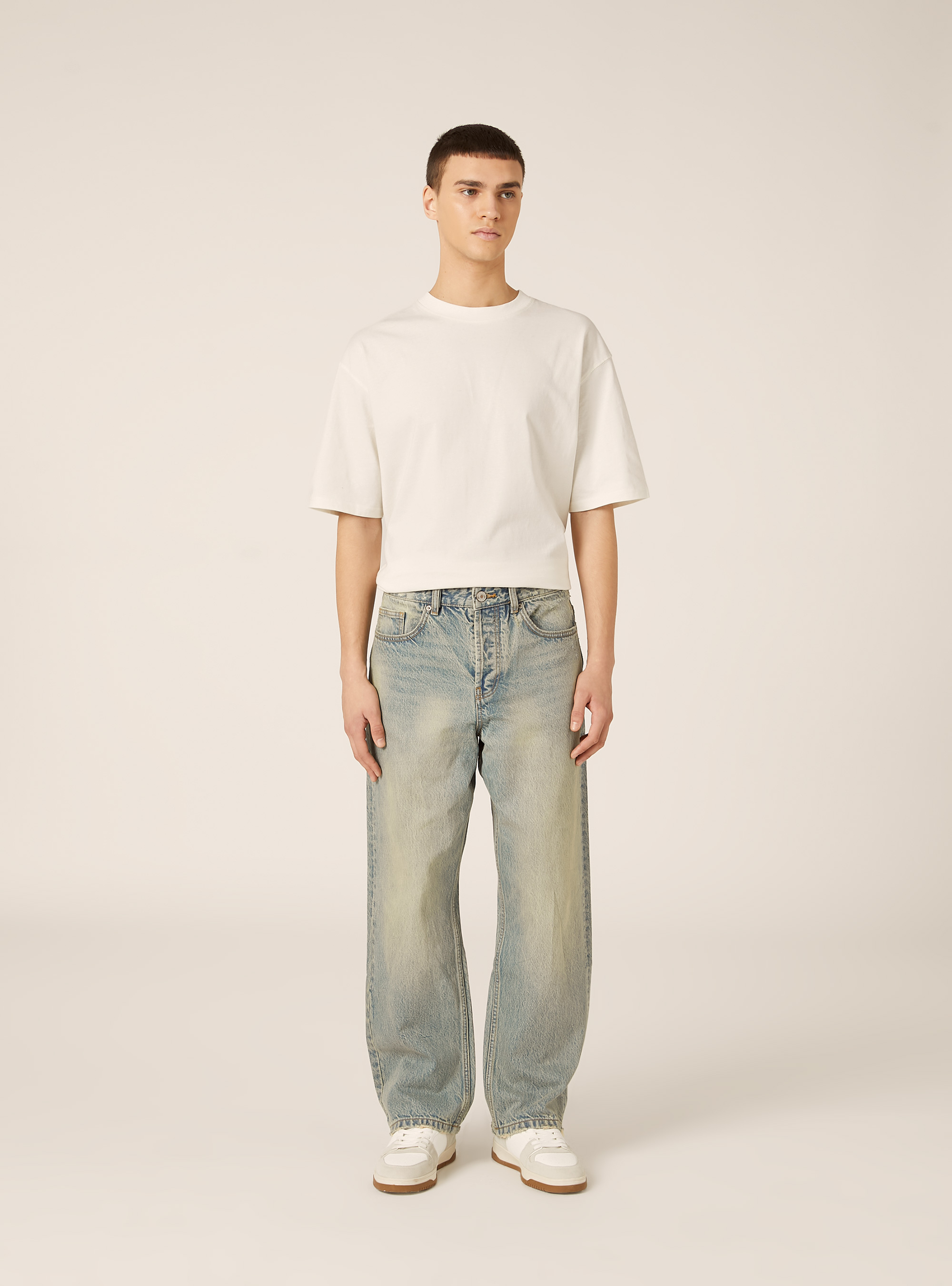 Pantaloni straight fit in denim, D006 AZURE