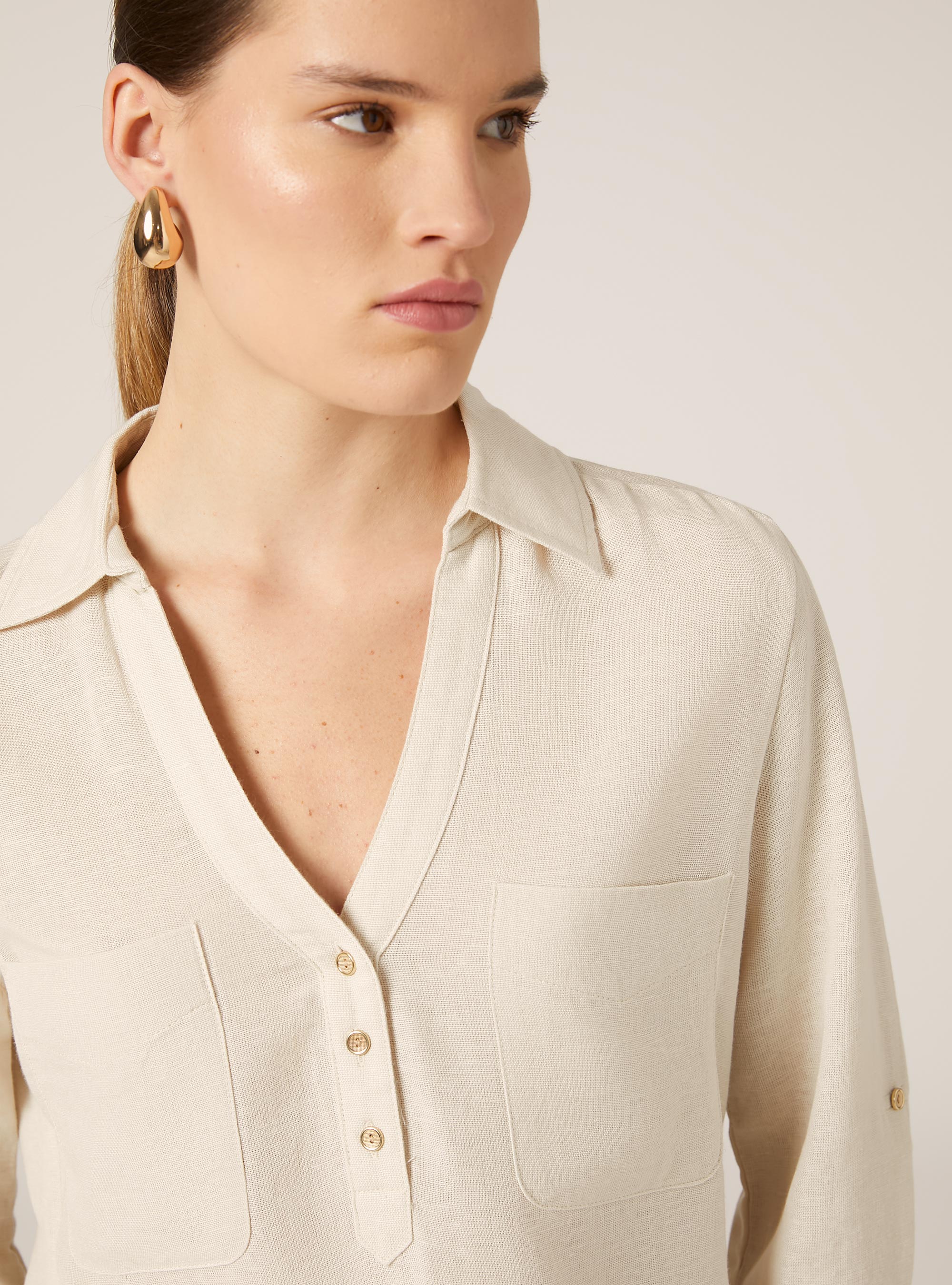 Linen blend blouse, CR2 CREAM MEDIUM