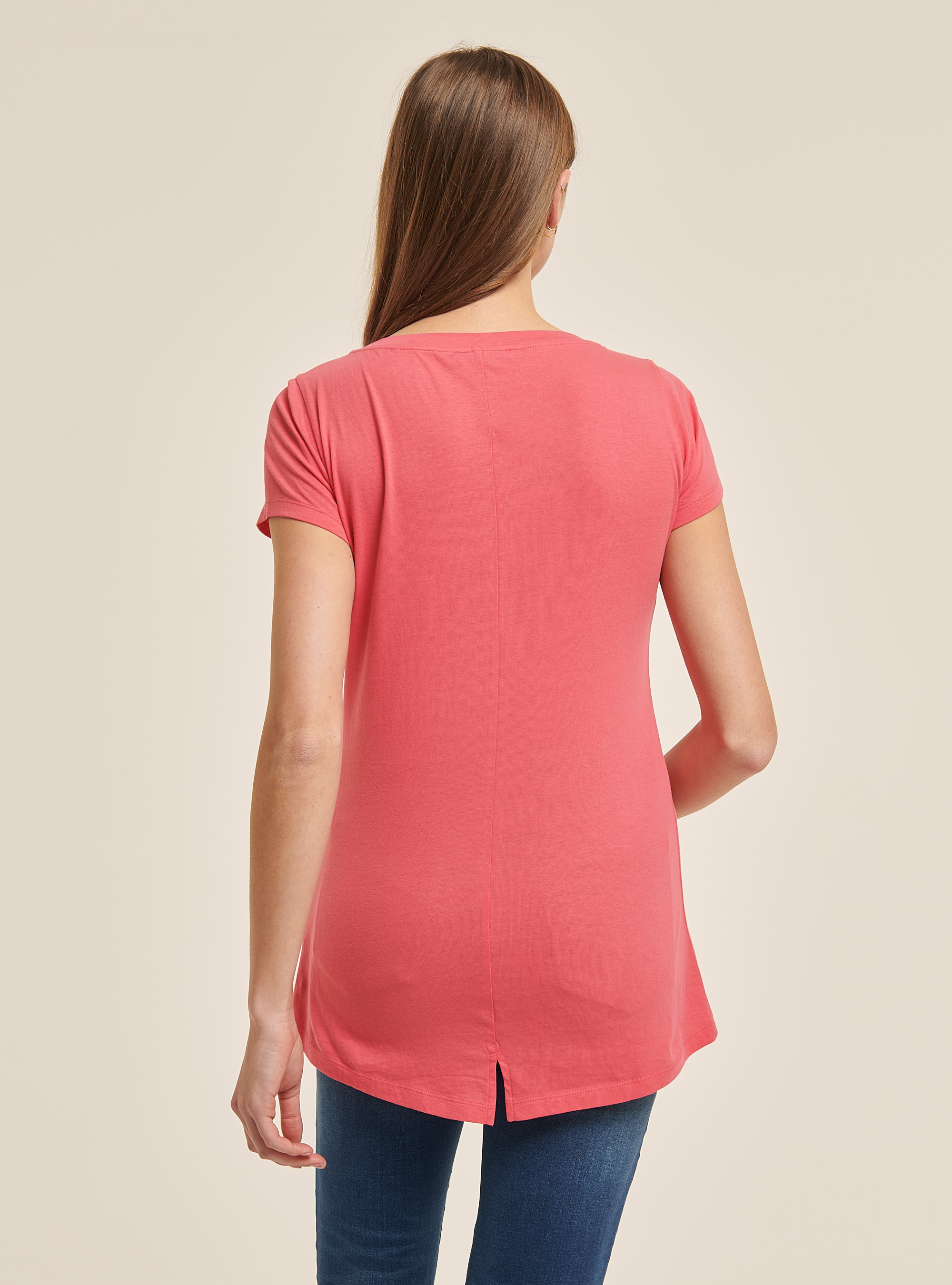 Cotton T-shirt with printed slogan, C3316 PINK