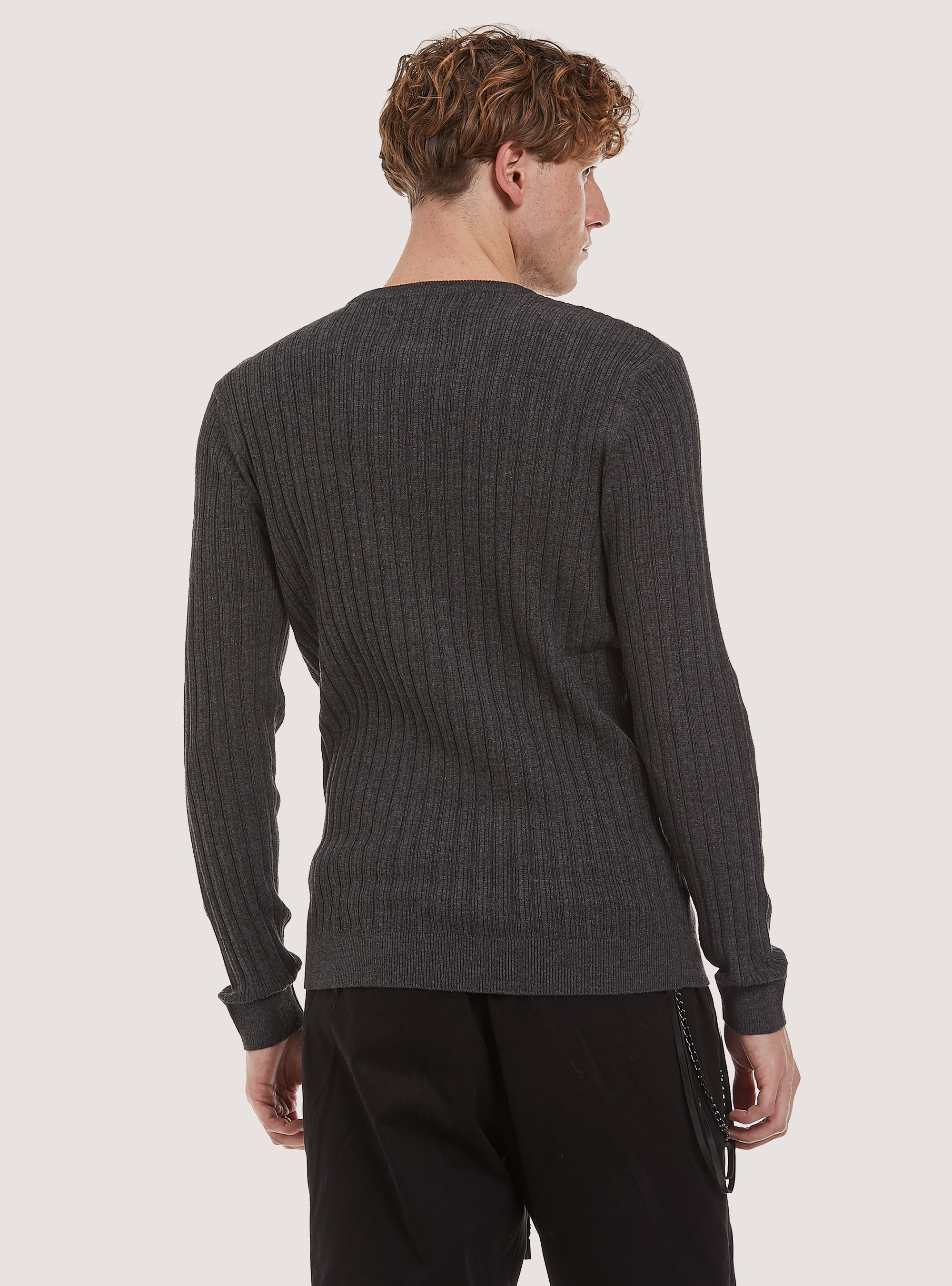 Crew-neck pullover with texture, MGY1 GREY MEL DARK