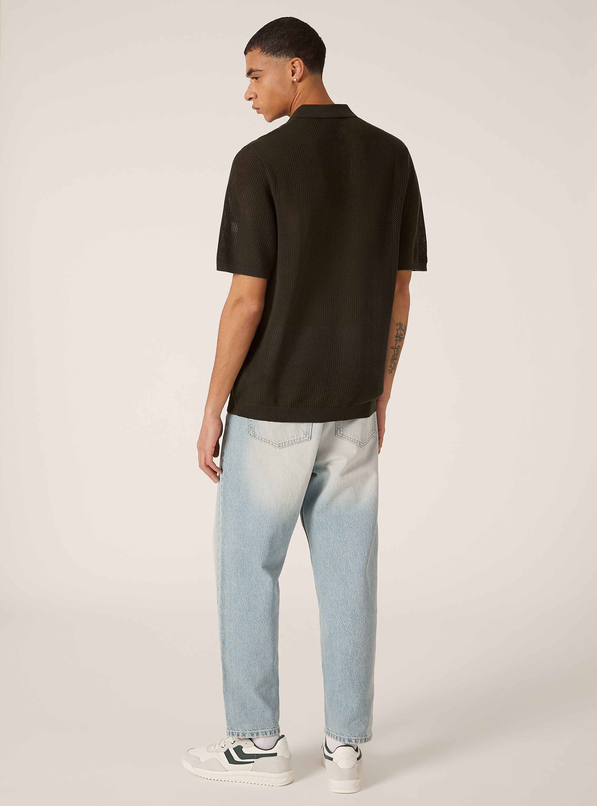 Perforated knit polo shirt, KY3 KAKY LIGHT