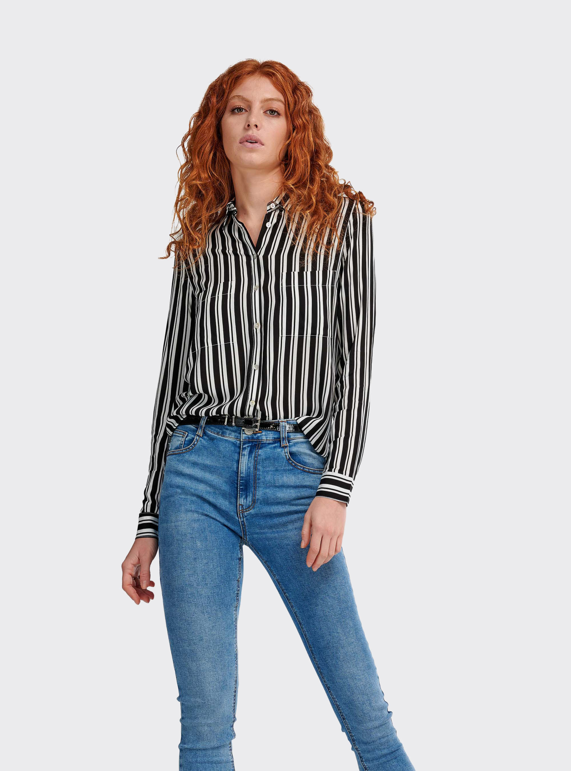 Camicia a righe fit morbido, MULTICOLORE