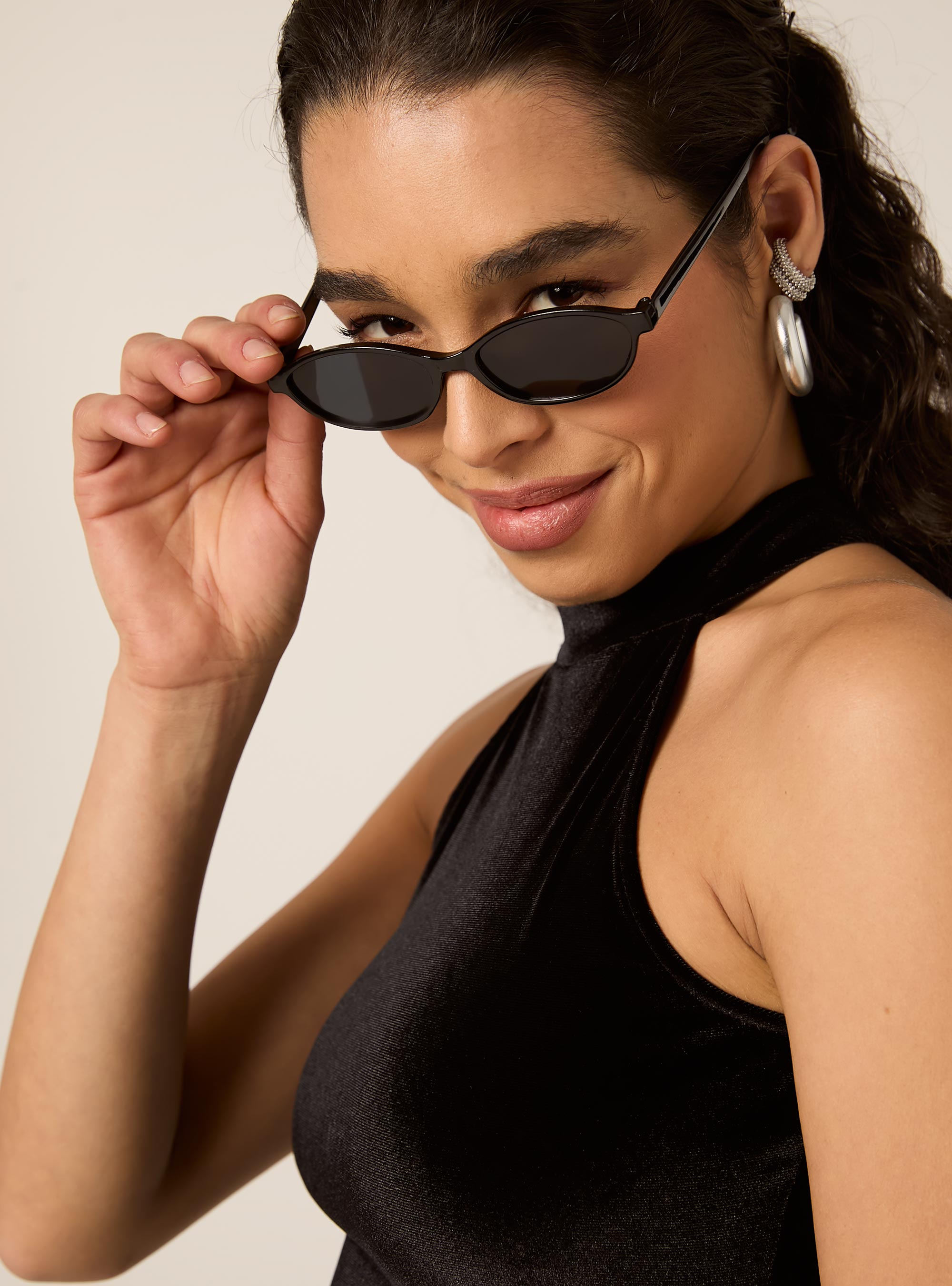 Vestito scollo halter in velluto, BK1 BLACK