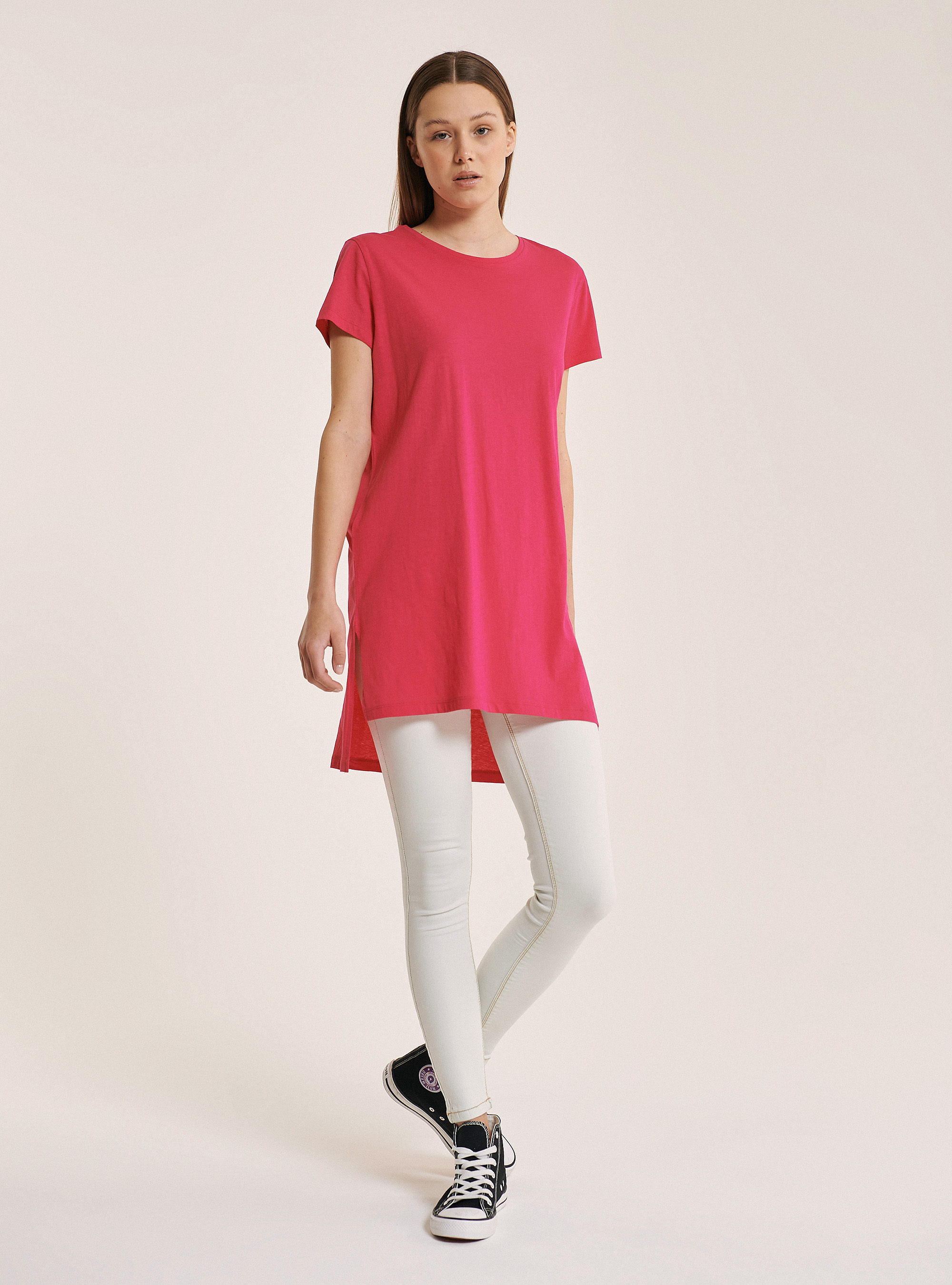Camiseta lisa oversize de algod&oacute;n, FUCSIA