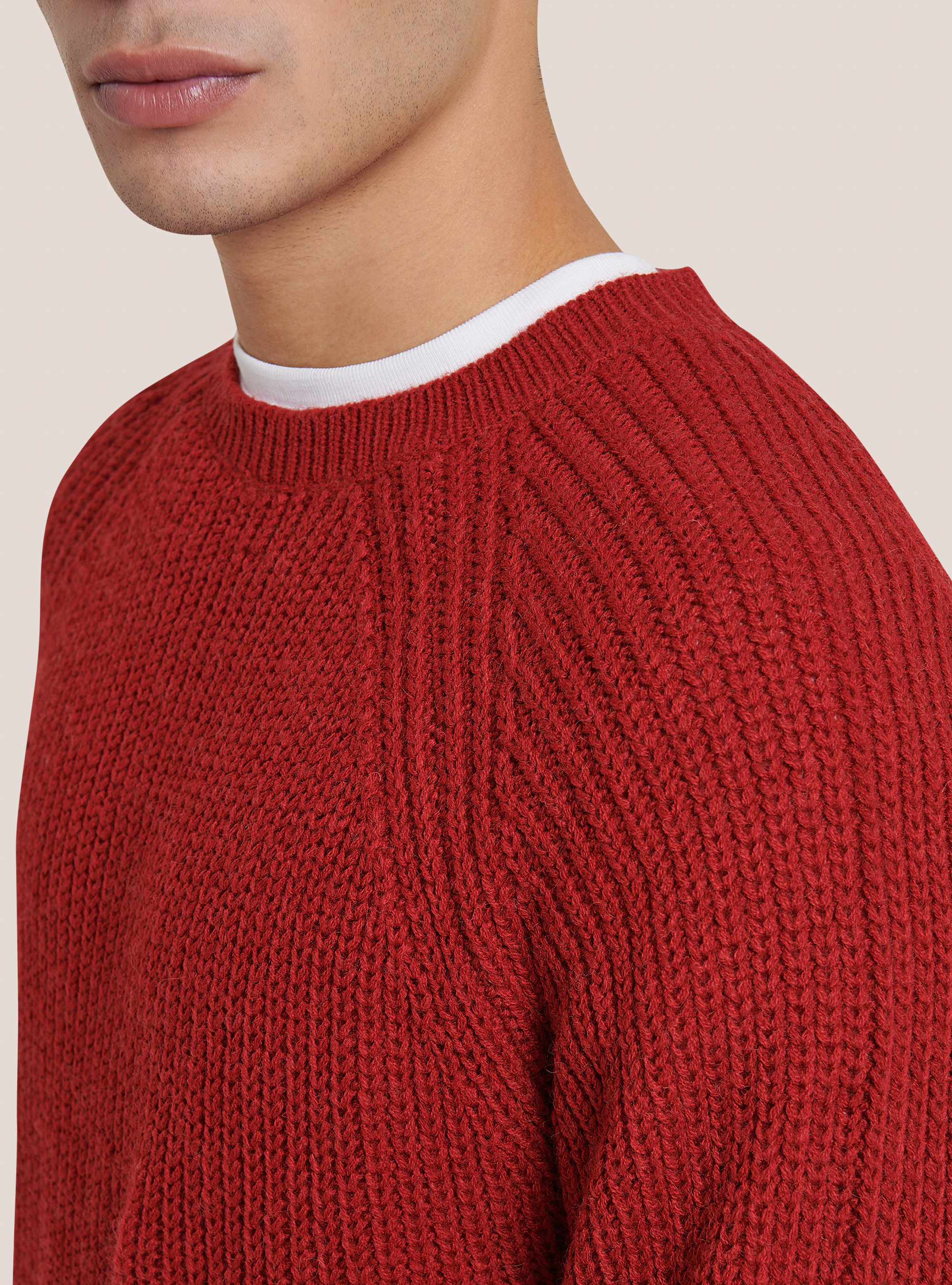Crew-neck pullover with English ribbing, RED