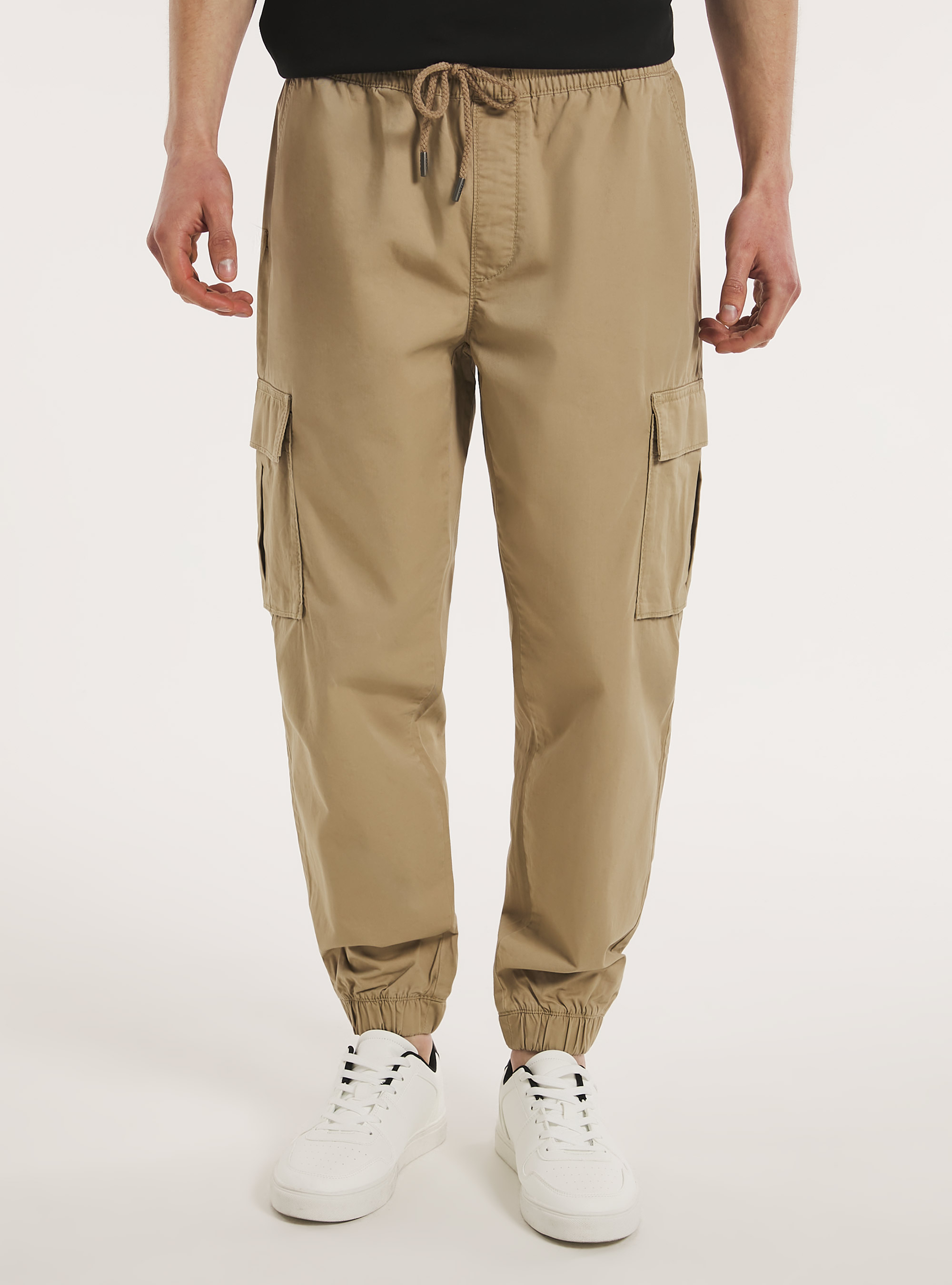 Cotton jogger trousers, BG1 BEIGE DARK