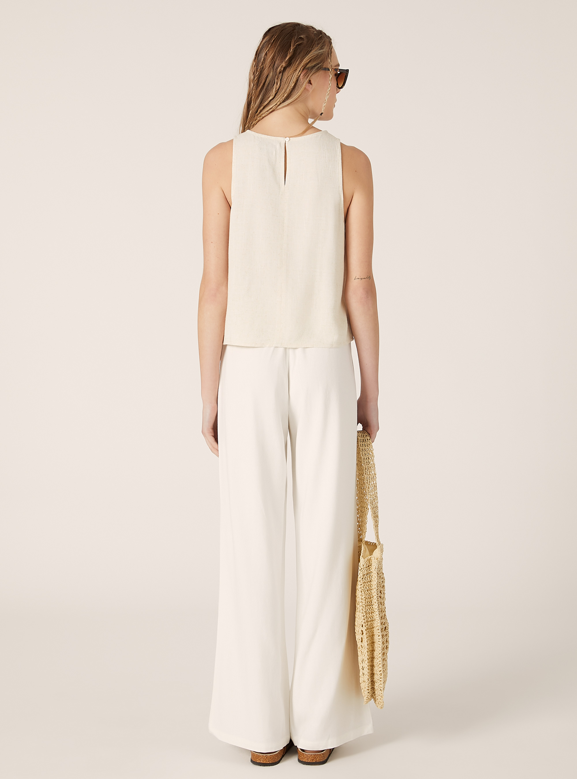 Débardeur court en lin mélangé, MBG3 BEIGE MEL LIGHT