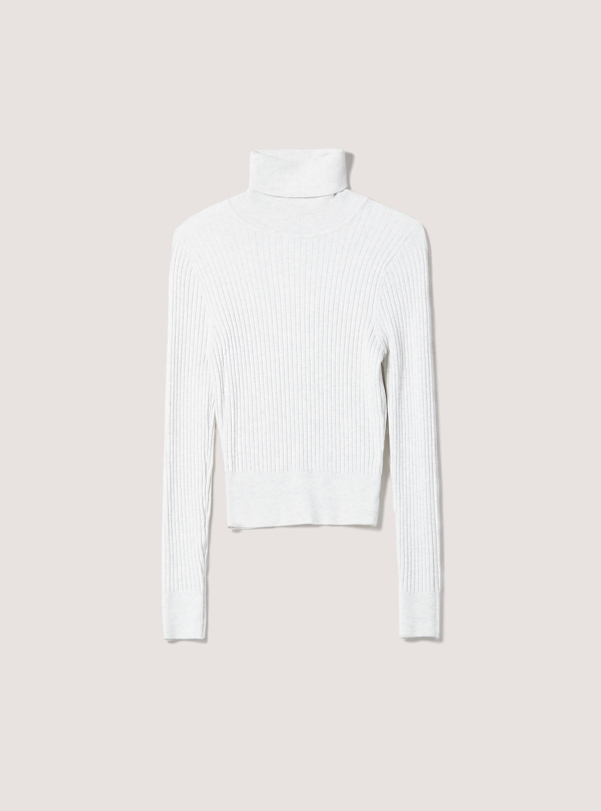 Pullover cropped a collo alto a coste, MGY3 GREY MEL LIGHT