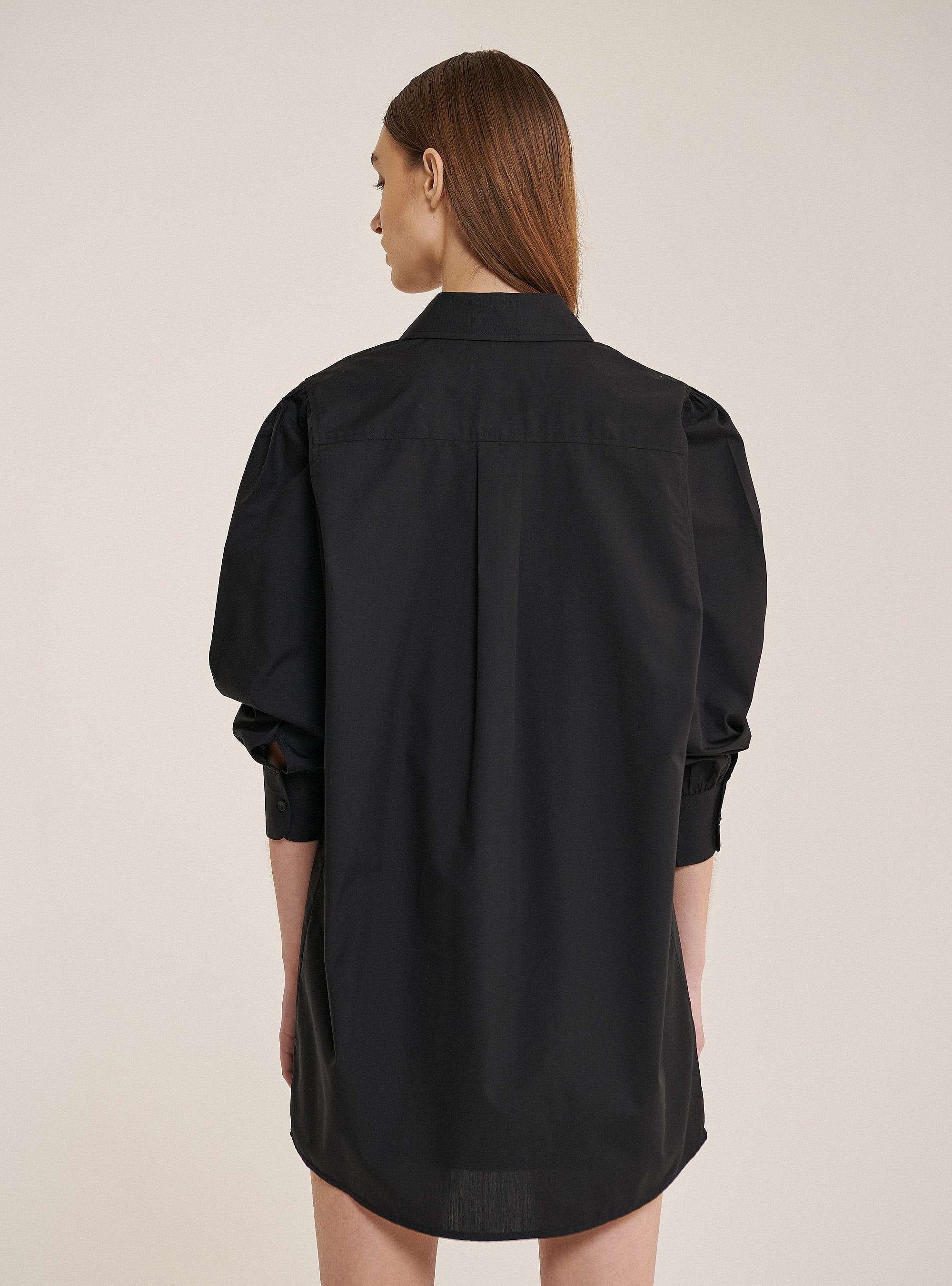 Chemise longue en tissu popeline, C101 BLACK