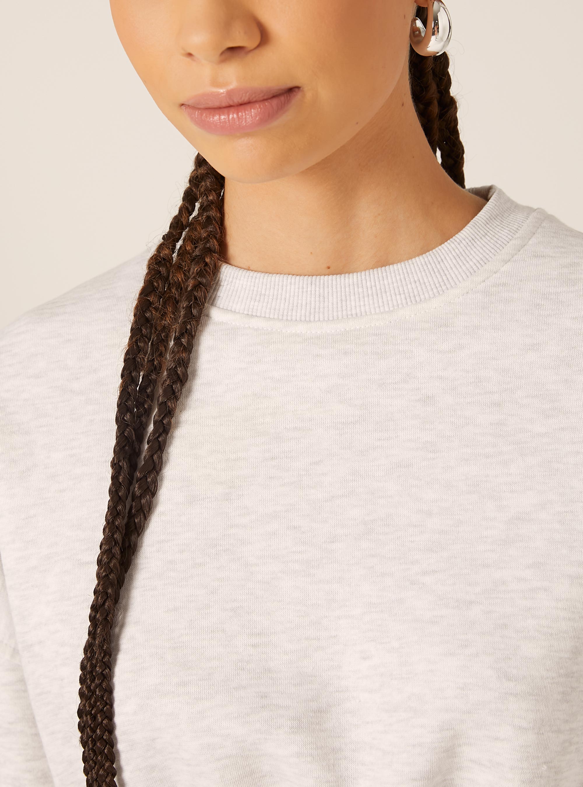 Felpa girocollo in cotone crop, MGY3 GREY MEL LIGHT