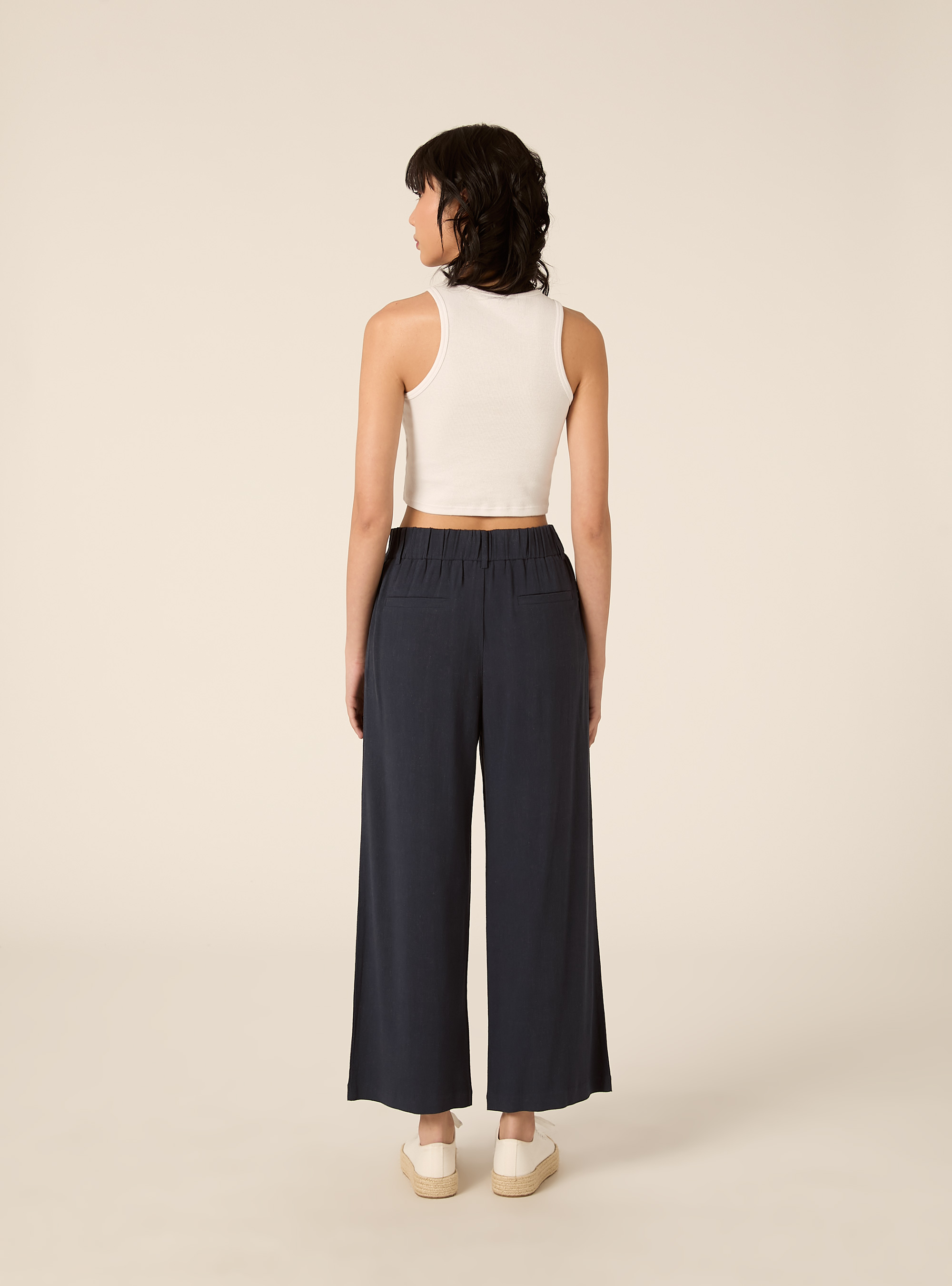 Pantaloni wide leg in misto lino, NA2 NAVY MEDIUM