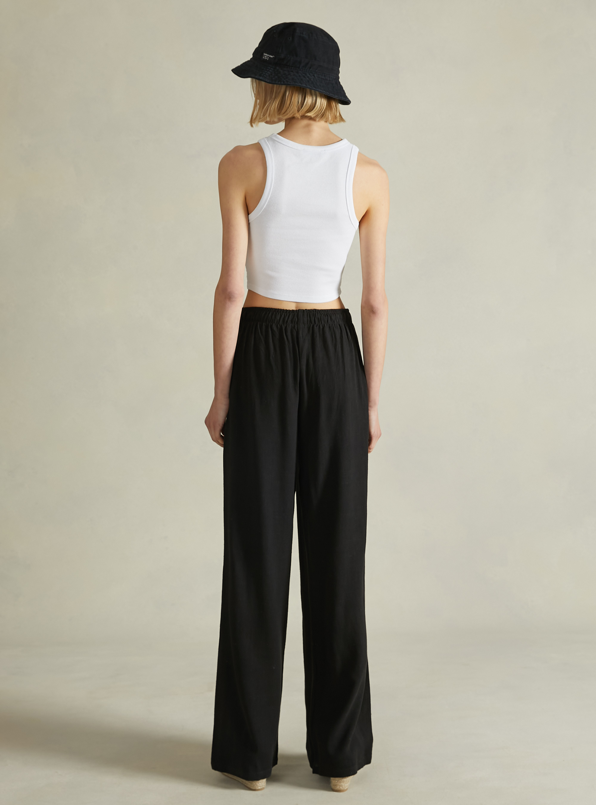Palazzo trousers in linen blend, BK1 BLACK