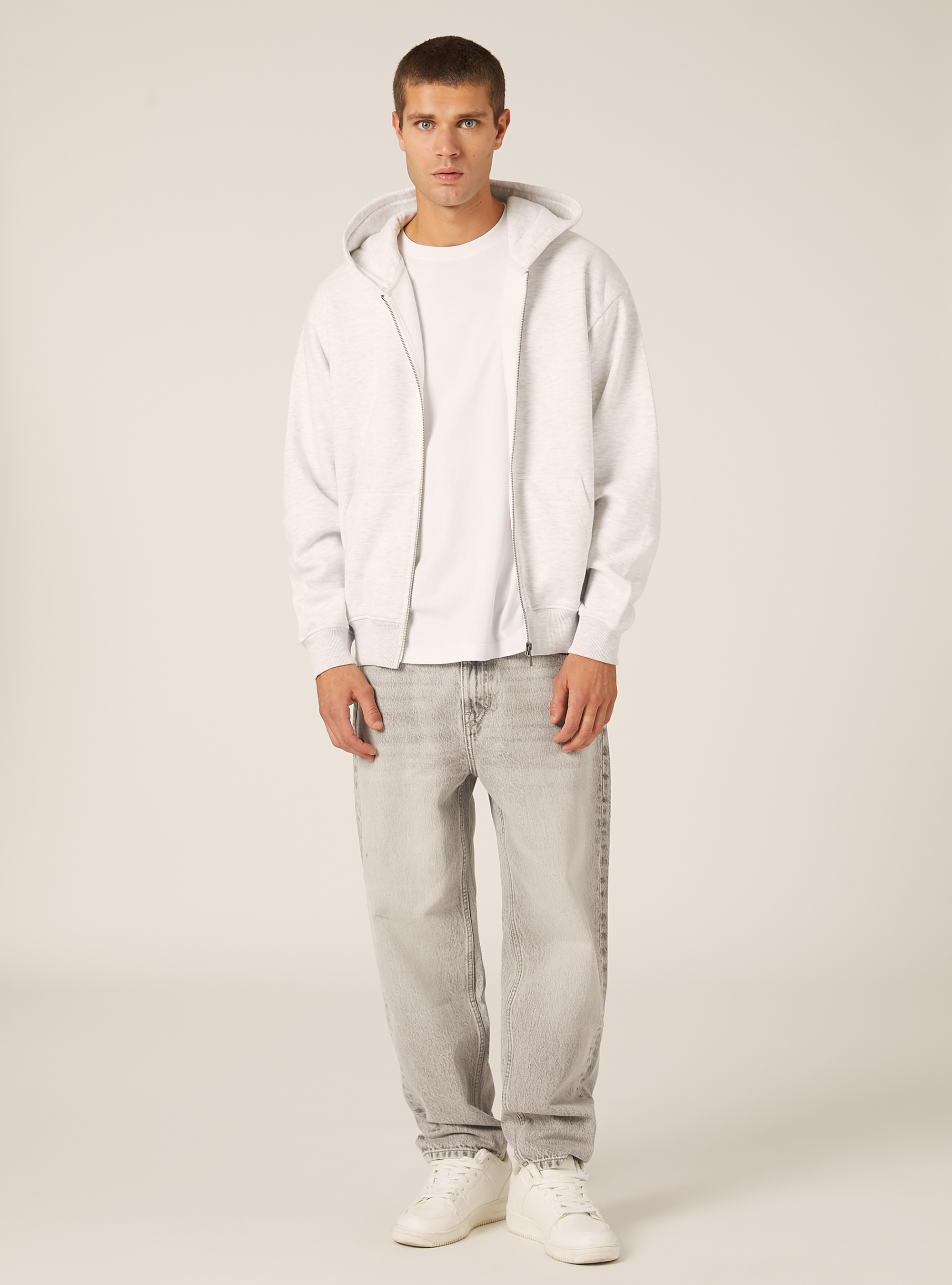 Boxy fit zip-up hoodie, MGY3 GREY MEL LIGHT