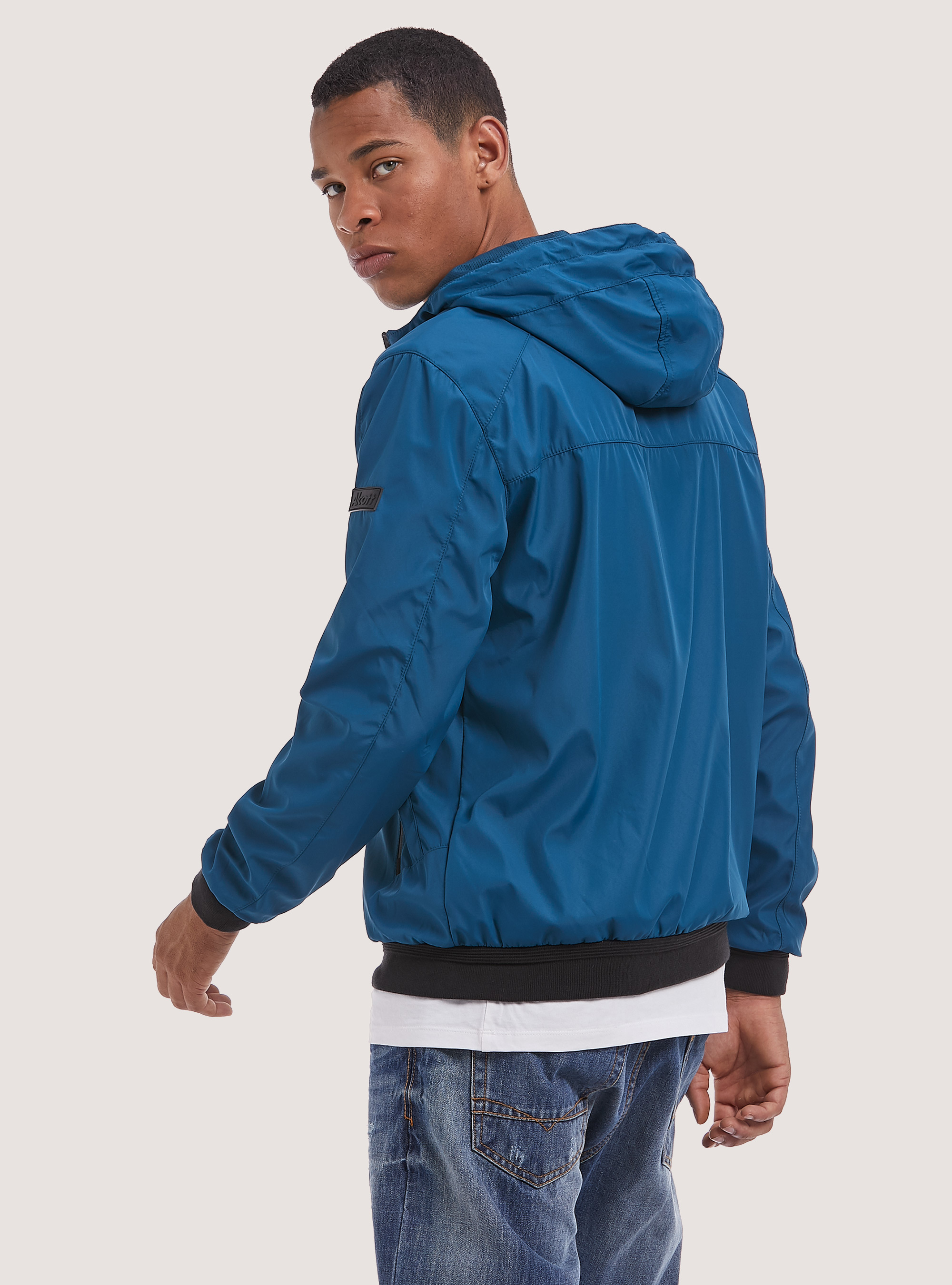 Windproof hooded bomber jacket, OB3 BLUE OIL LIGHT