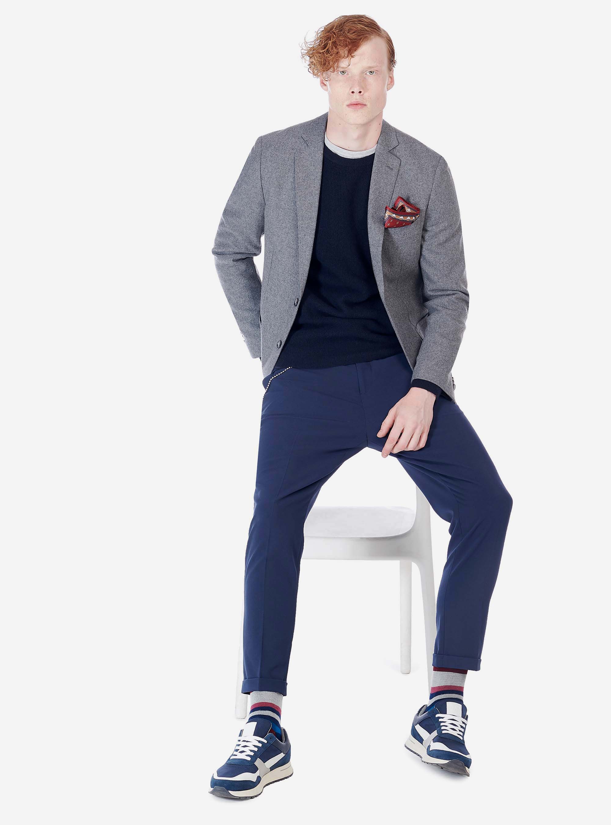 Giacca con tessuto armaturato in misto lana, GRIGIO MELANGE