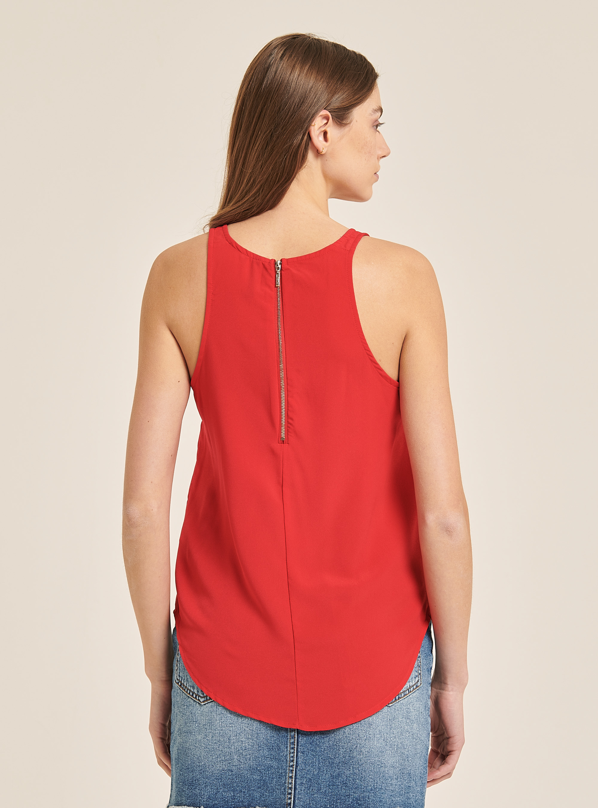 Blouse with zipper on the back, RED