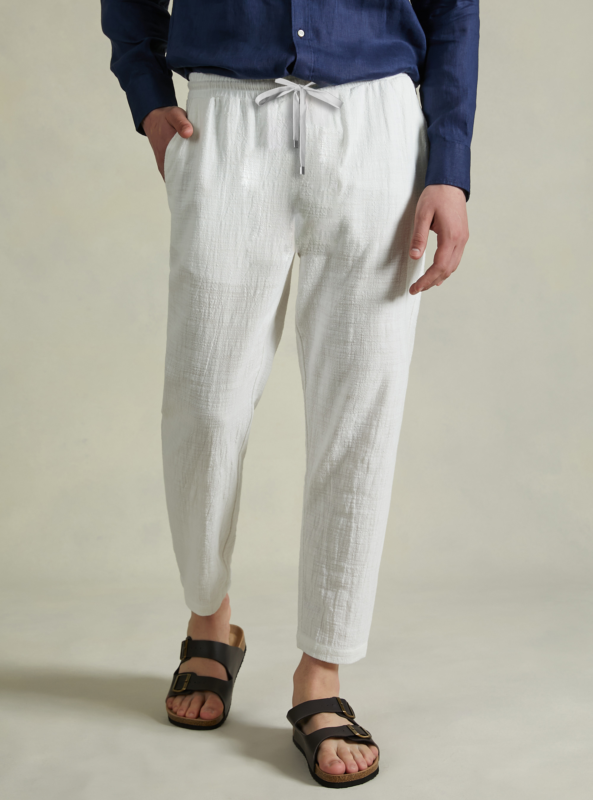 Pantalon en coton avec cordon de serrage à la taille, WH2 WHITE