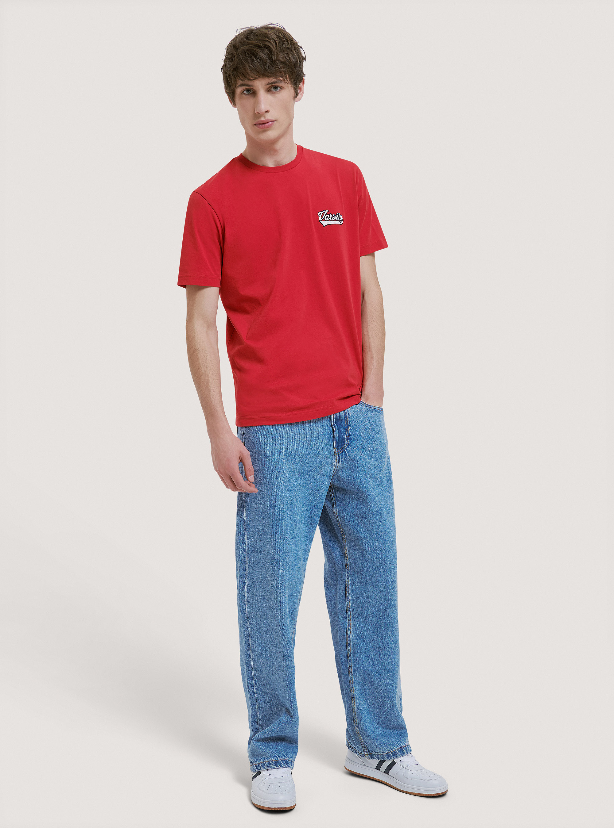 Maglietta in cotone con patch Varsity, C3376 RED