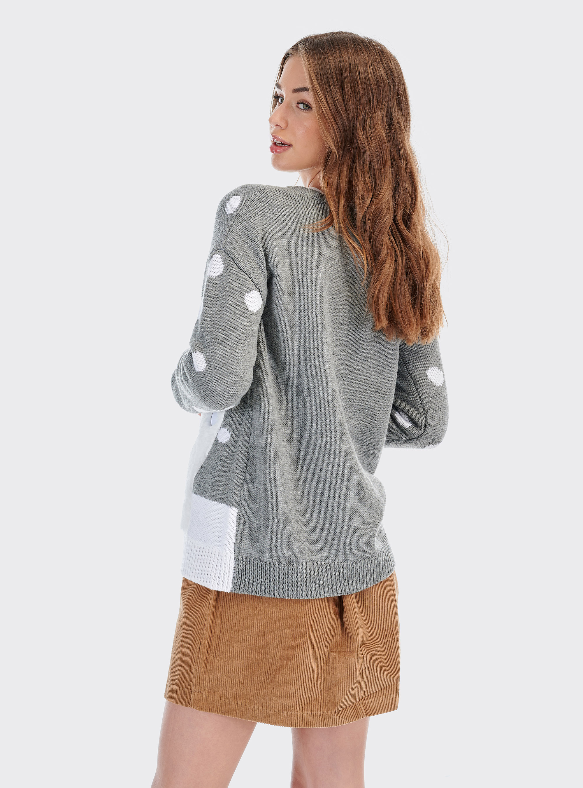 Christmas pullover with teddy bear, GREY MELANGE