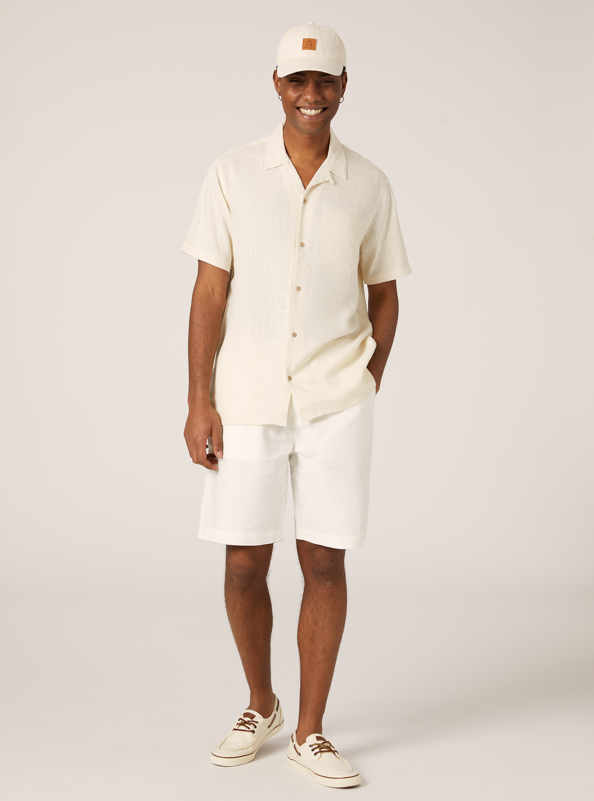 Linen blend shirt with bowling collar, BG3 BEIGE LIGHT