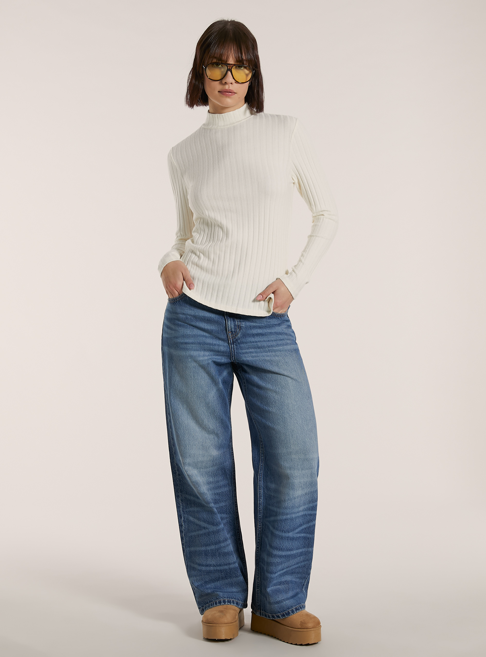 Maglia collo alto a coste, WH1 OFF WHITE