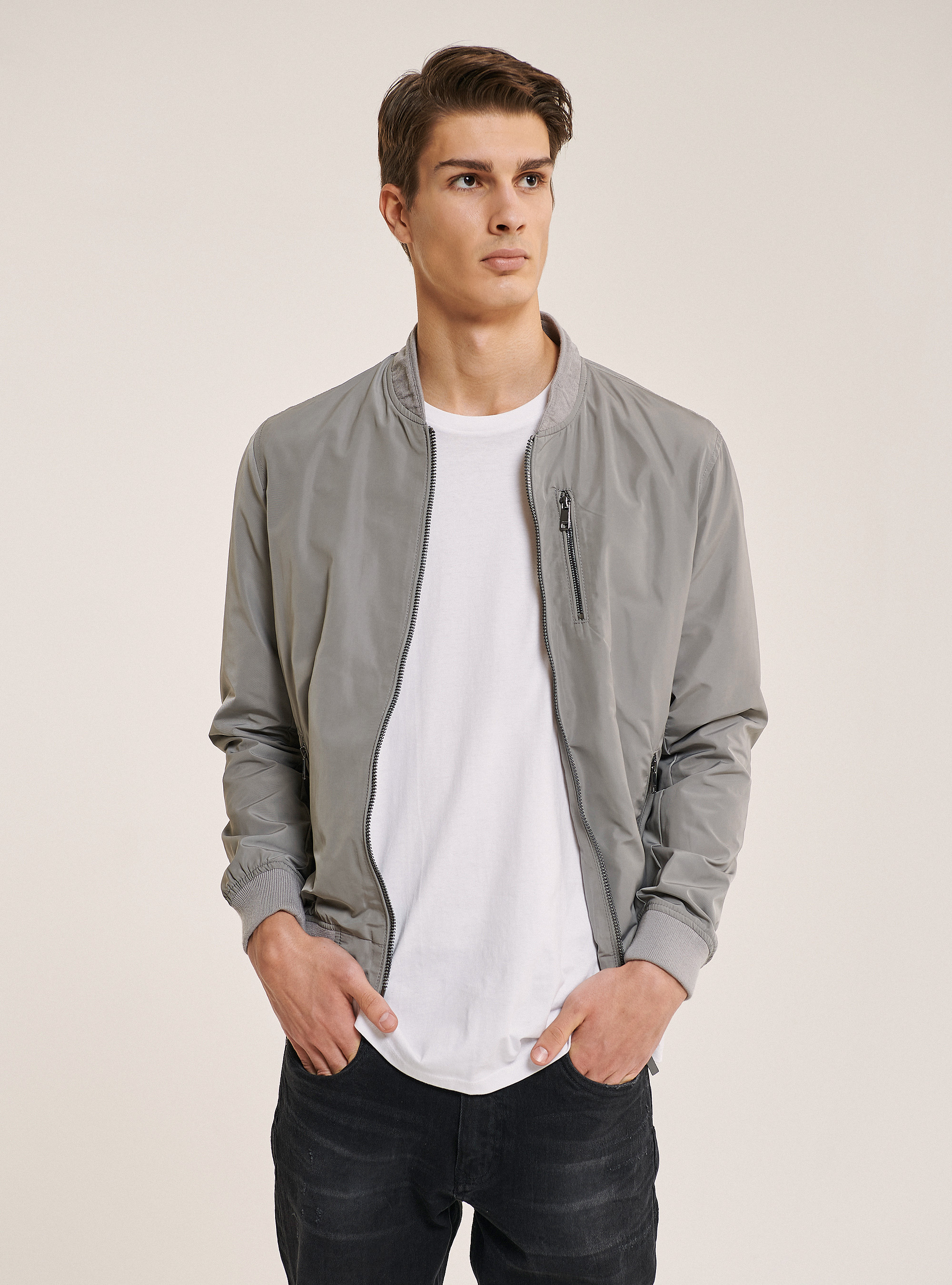 Zipped jacket in solid color, C161 GREY