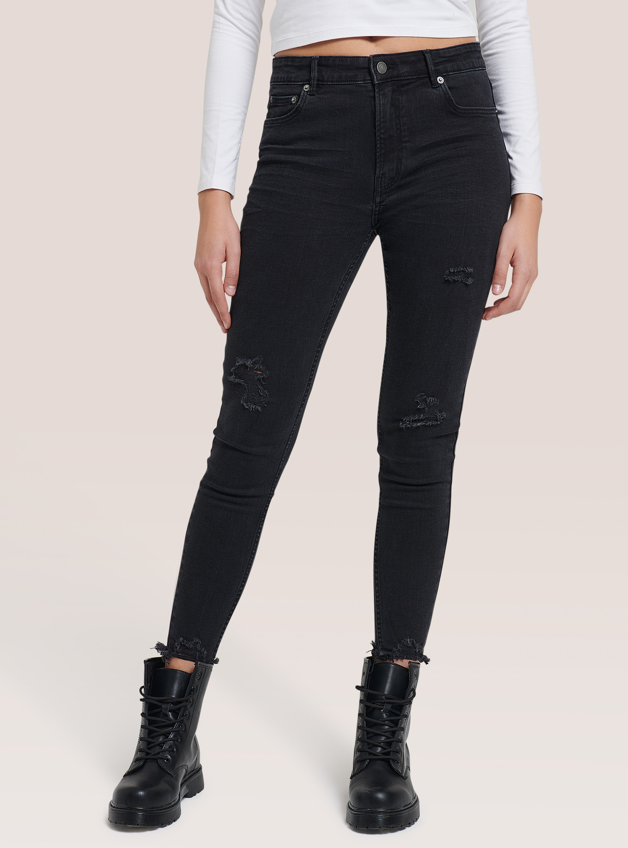 Low-waisted skinny jeans in stretch denim, BLACK