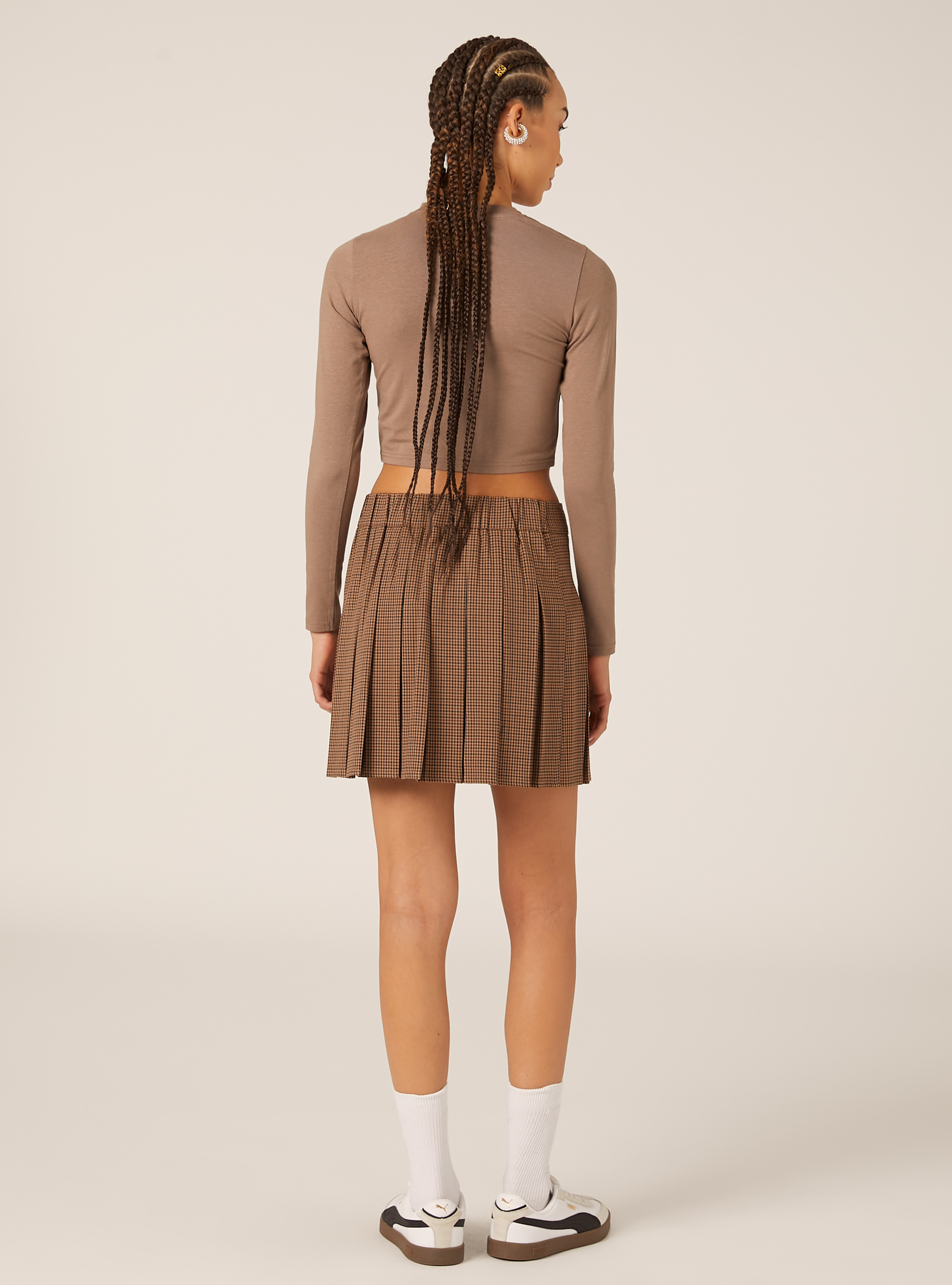 Mini-jupe plissée à motifs, BG1 BEIGE DARK