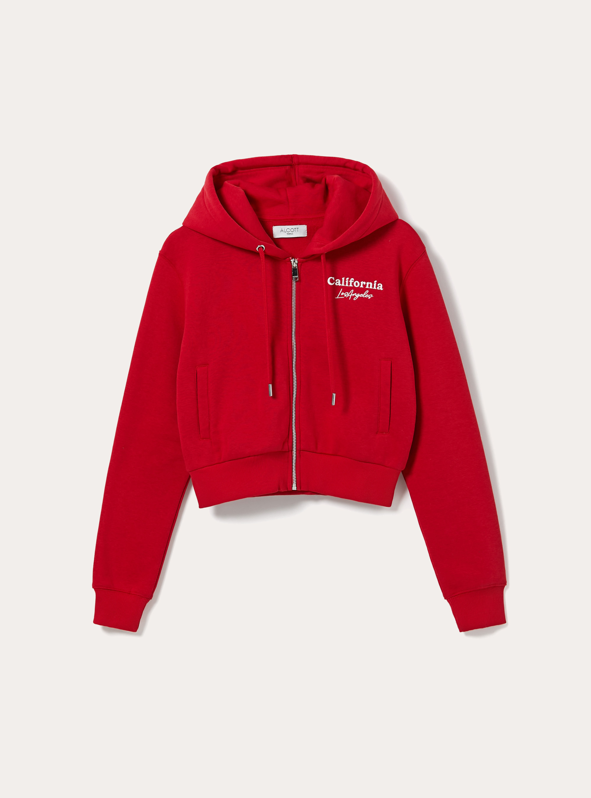 Cropped sweatshirt with zip and print, RD2 RED MEDIUM