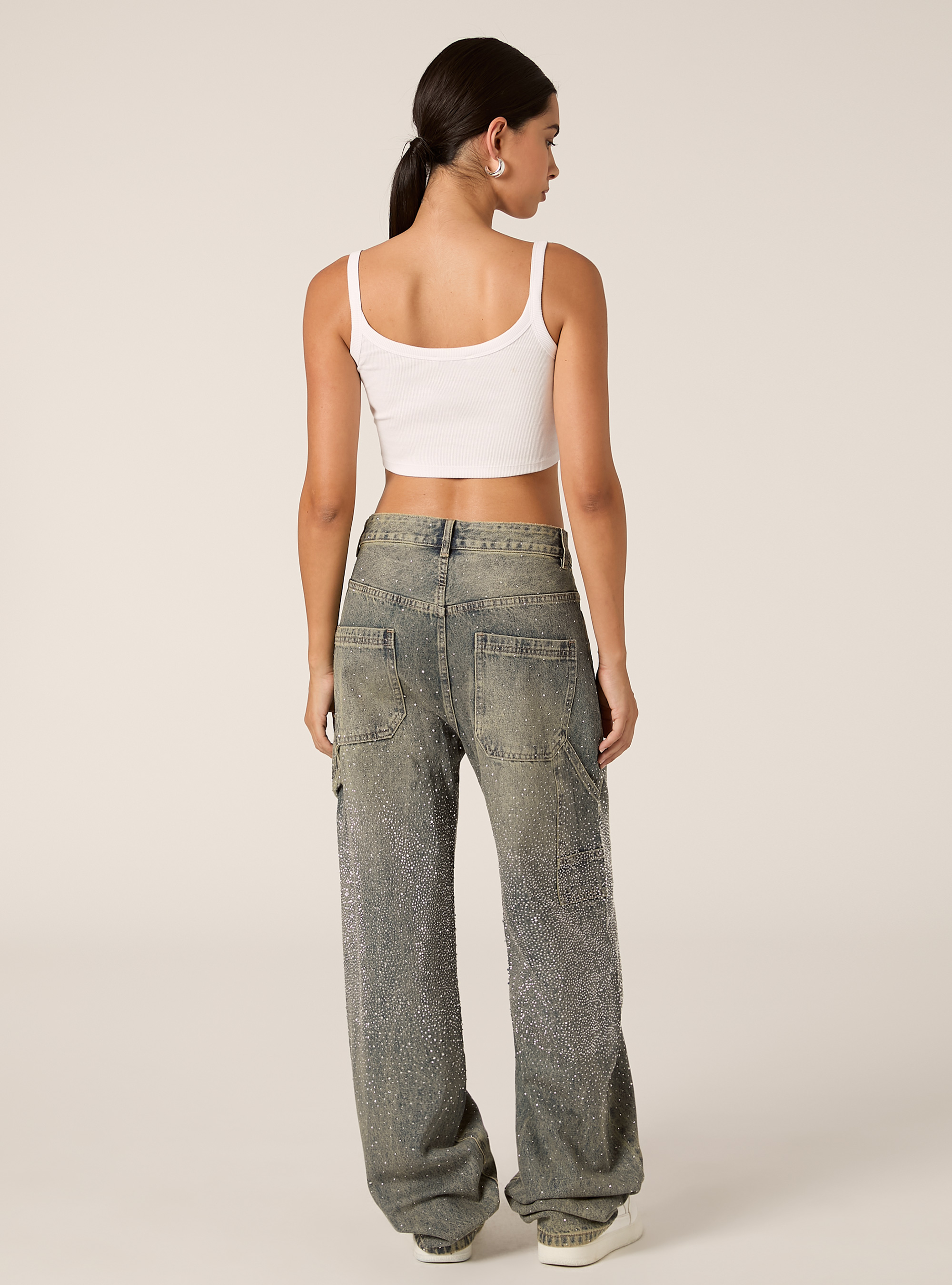 Jeans baggy carpenter avec strass, D201 AZZURRE MED OVERDYE