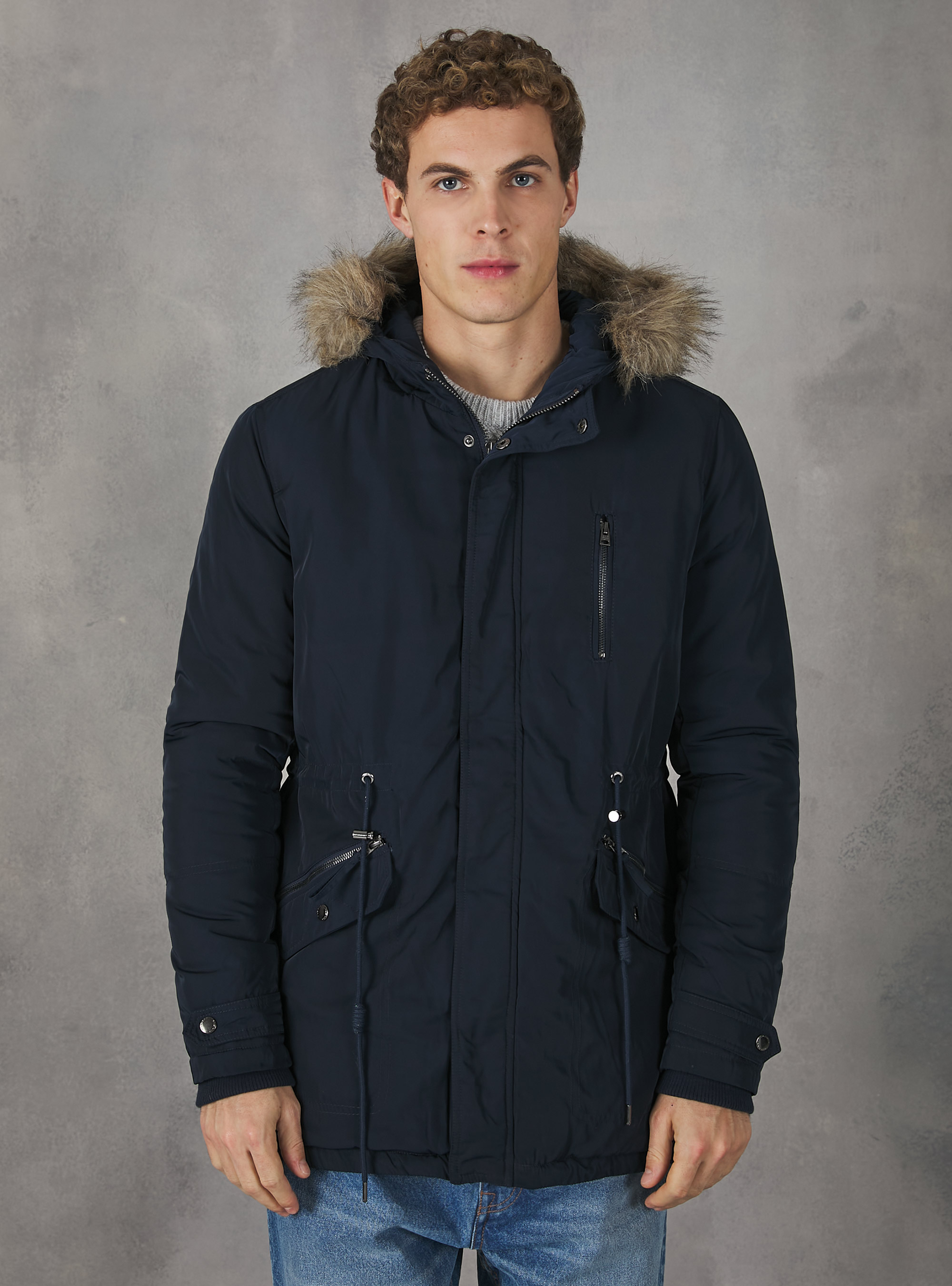 Hooded padded parka, AZUL MARINO