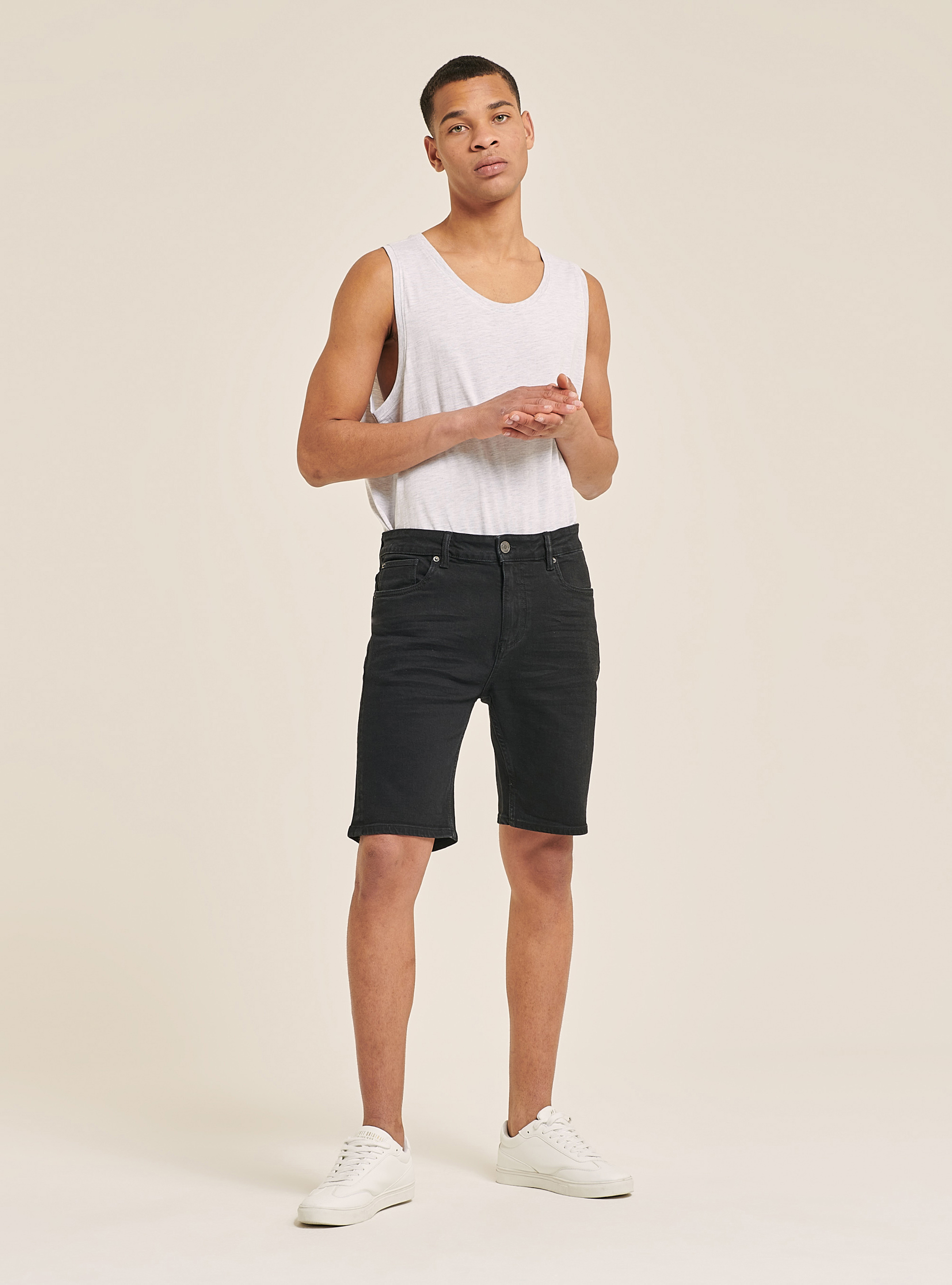 Denim comfort fit bermuda shorts, BLACK