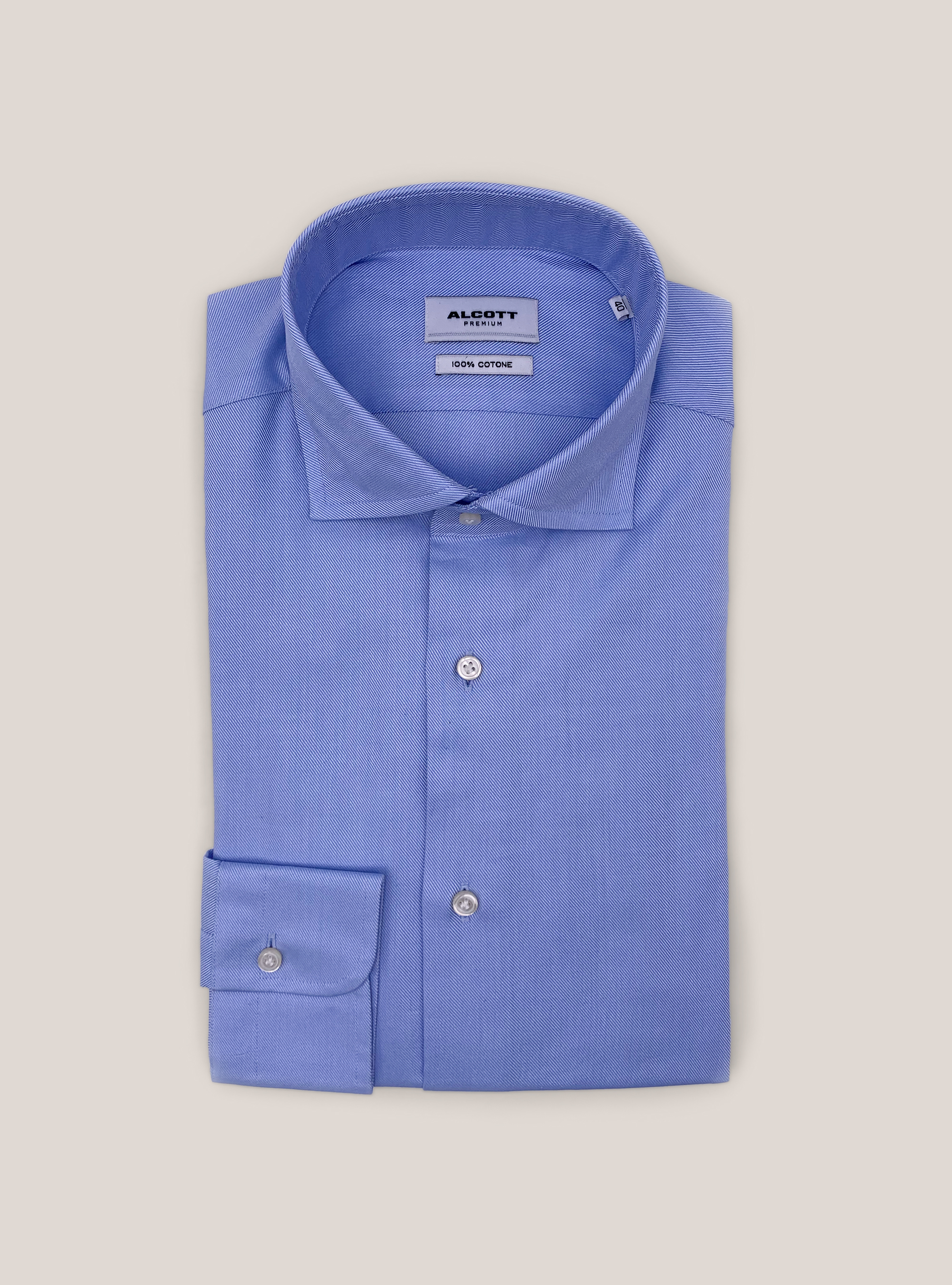 Camicia twill con collo semiaperto, AZURE