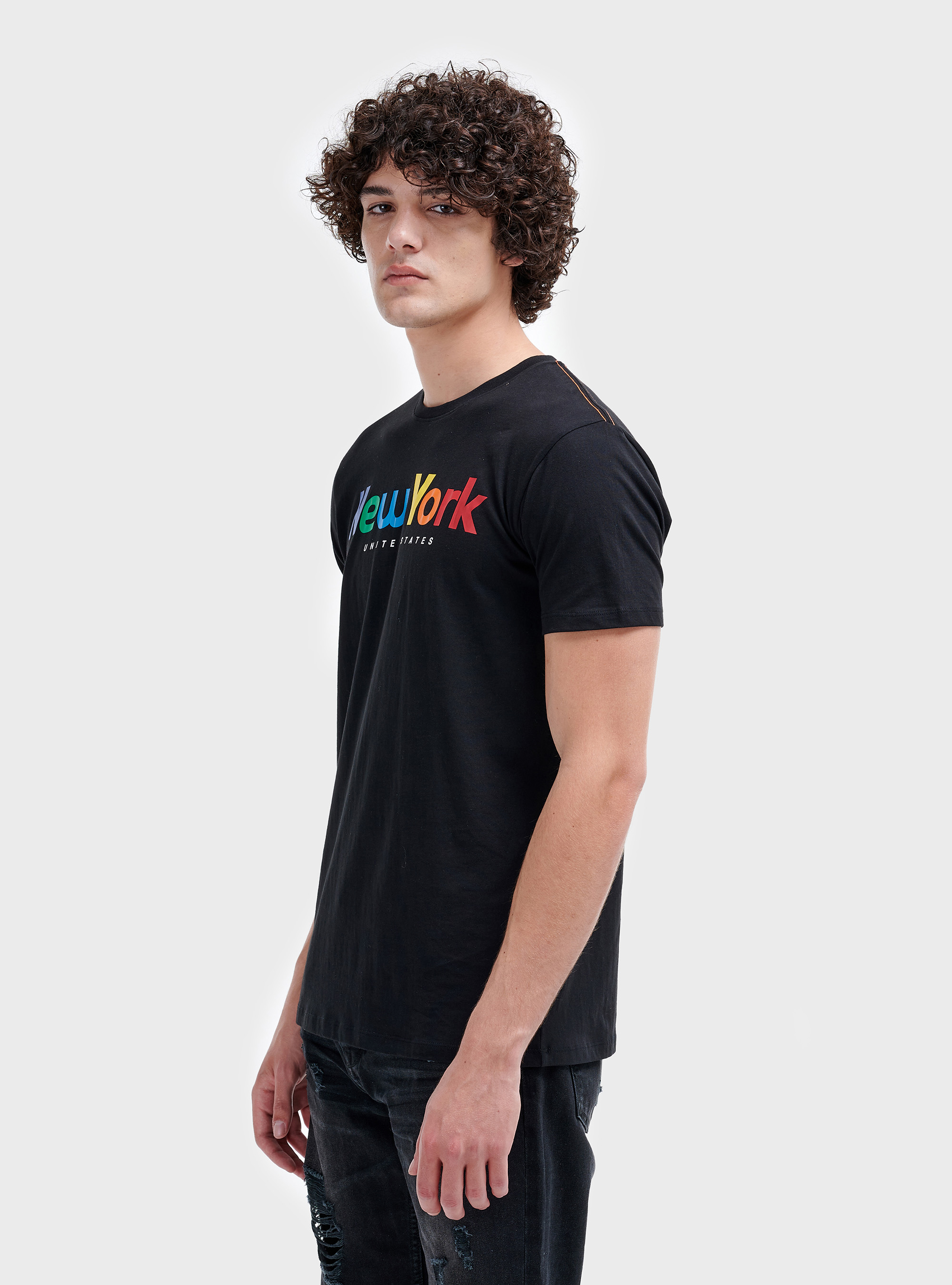 Multicolor printed t-shirt, BLACK