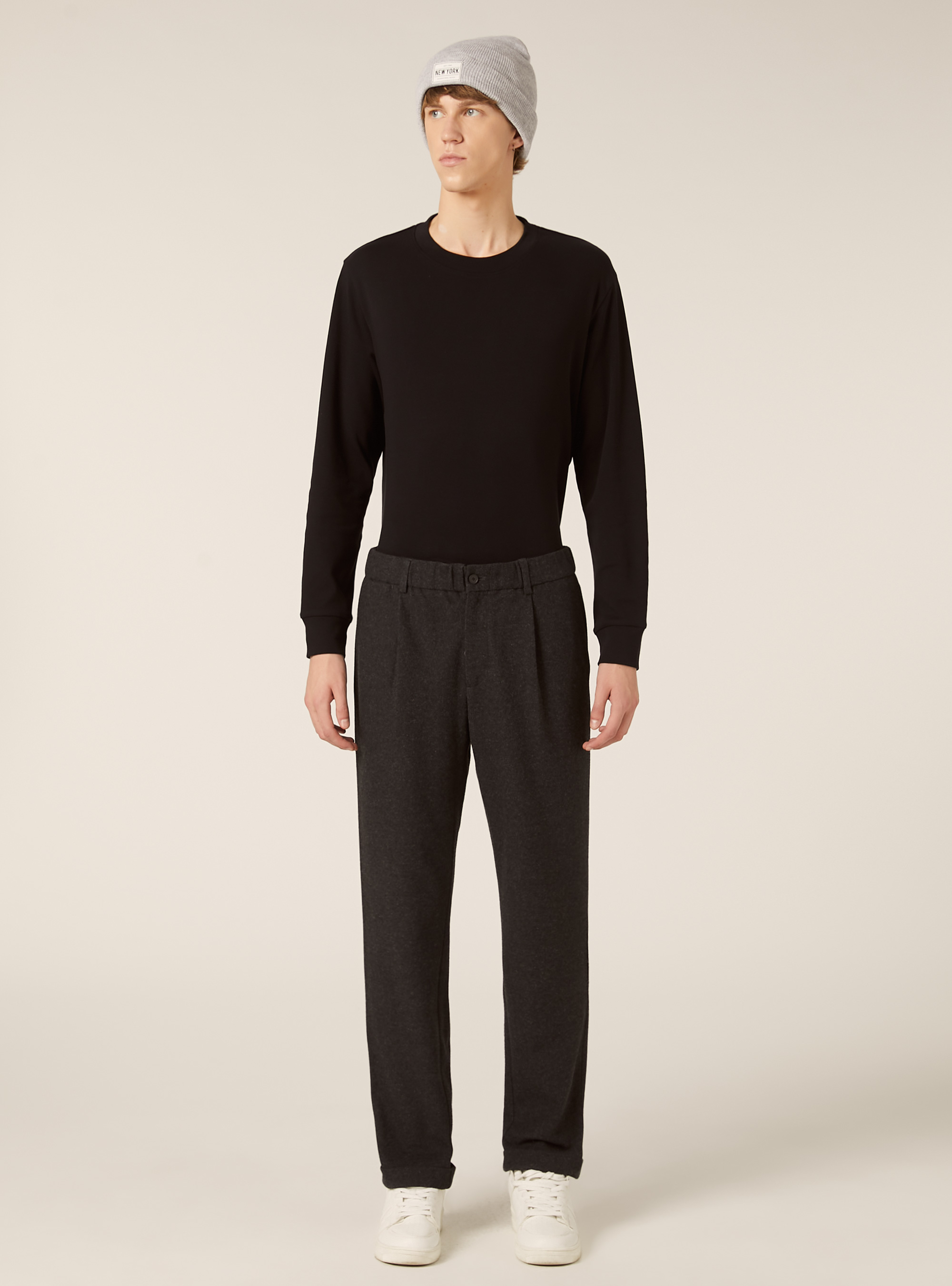 Pleated trousers with flannel effect, MGY1 GREY MEL DARK