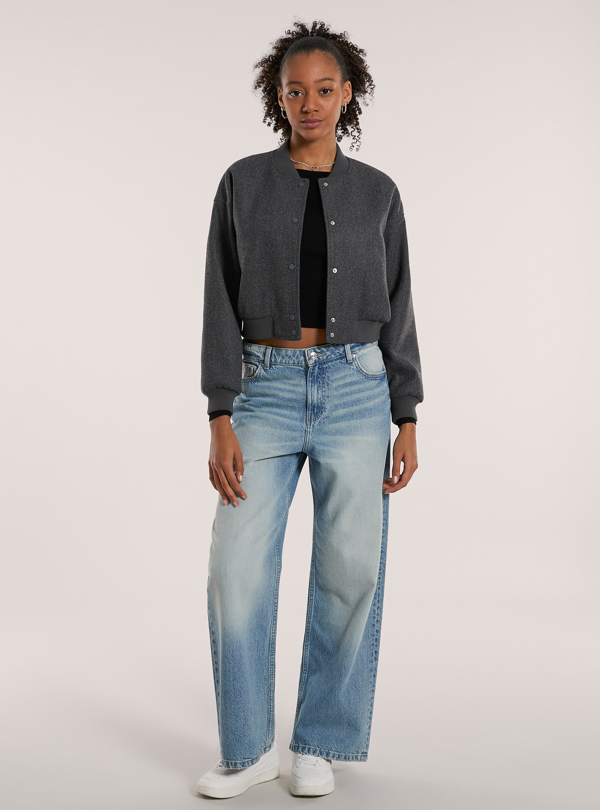 Bomber corto in panno, MGY1 GREY MEL DARK