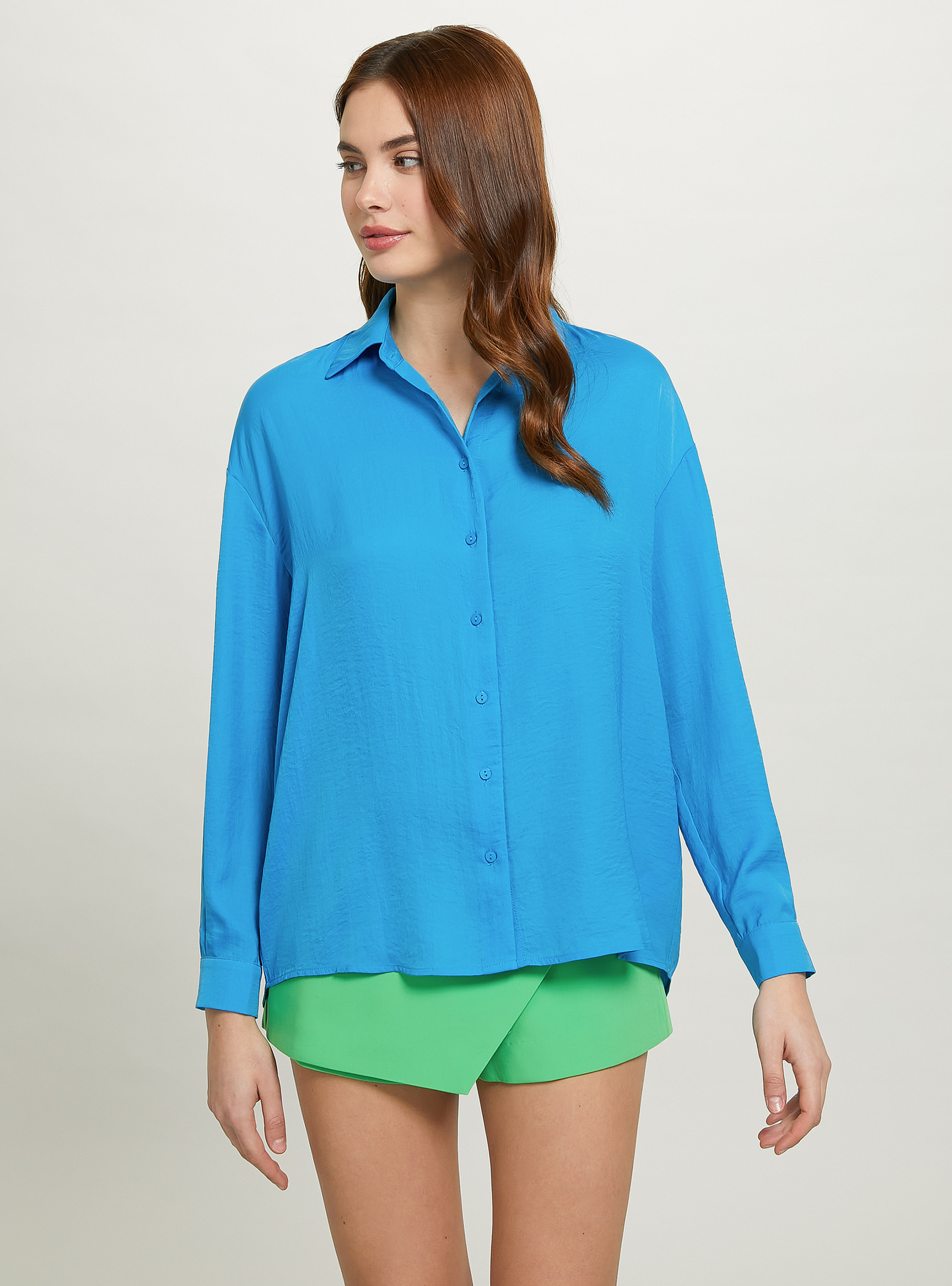 Solid-coloured satin shirt, RY2 ROYALE MEDIUM