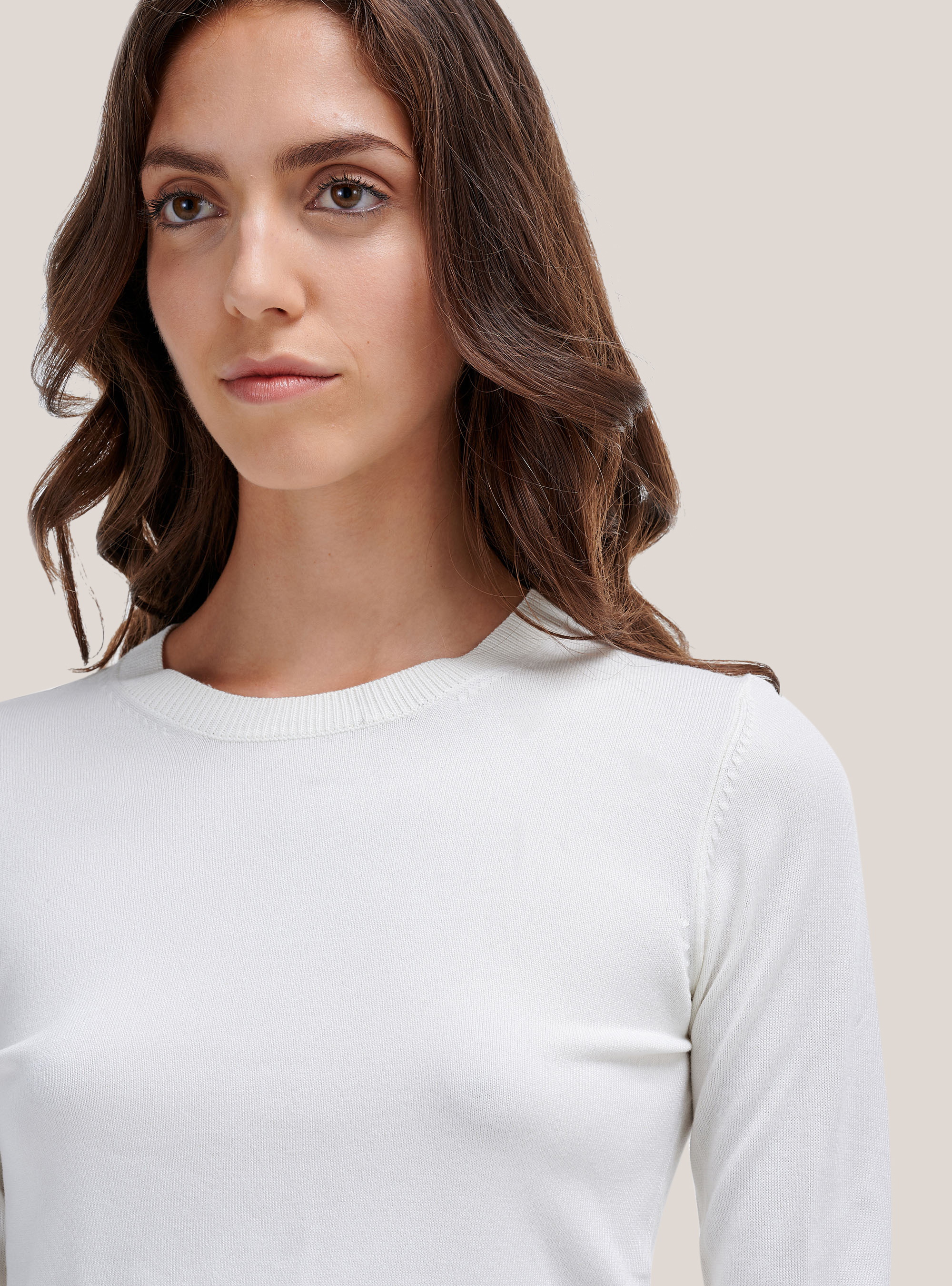 Jersey corto de cuello redondo, BLANCO